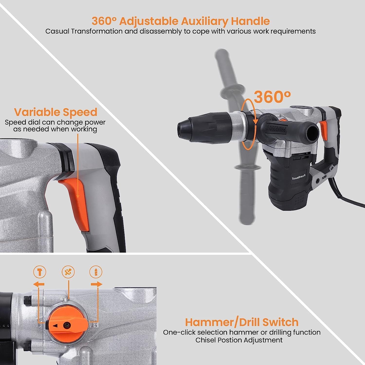 GARVEE 1600W SDS Max Demolition Jack Hammer Drill - 13 Amp Heavy Duty Electric Concrete Breaker with Point Chisel & Carrying Case - Ideal for Concrete Demolition, Pavement Breaking & Construction Projects
