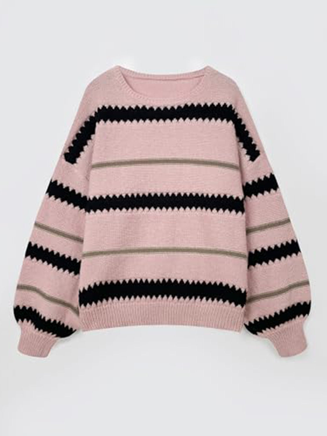 Stylish Contrast Striped Round Neck Long Sleeve Sweater for Women - Cozy Fall & Winter Fashion, Perfect for Office, Casual Outings and Date Nights