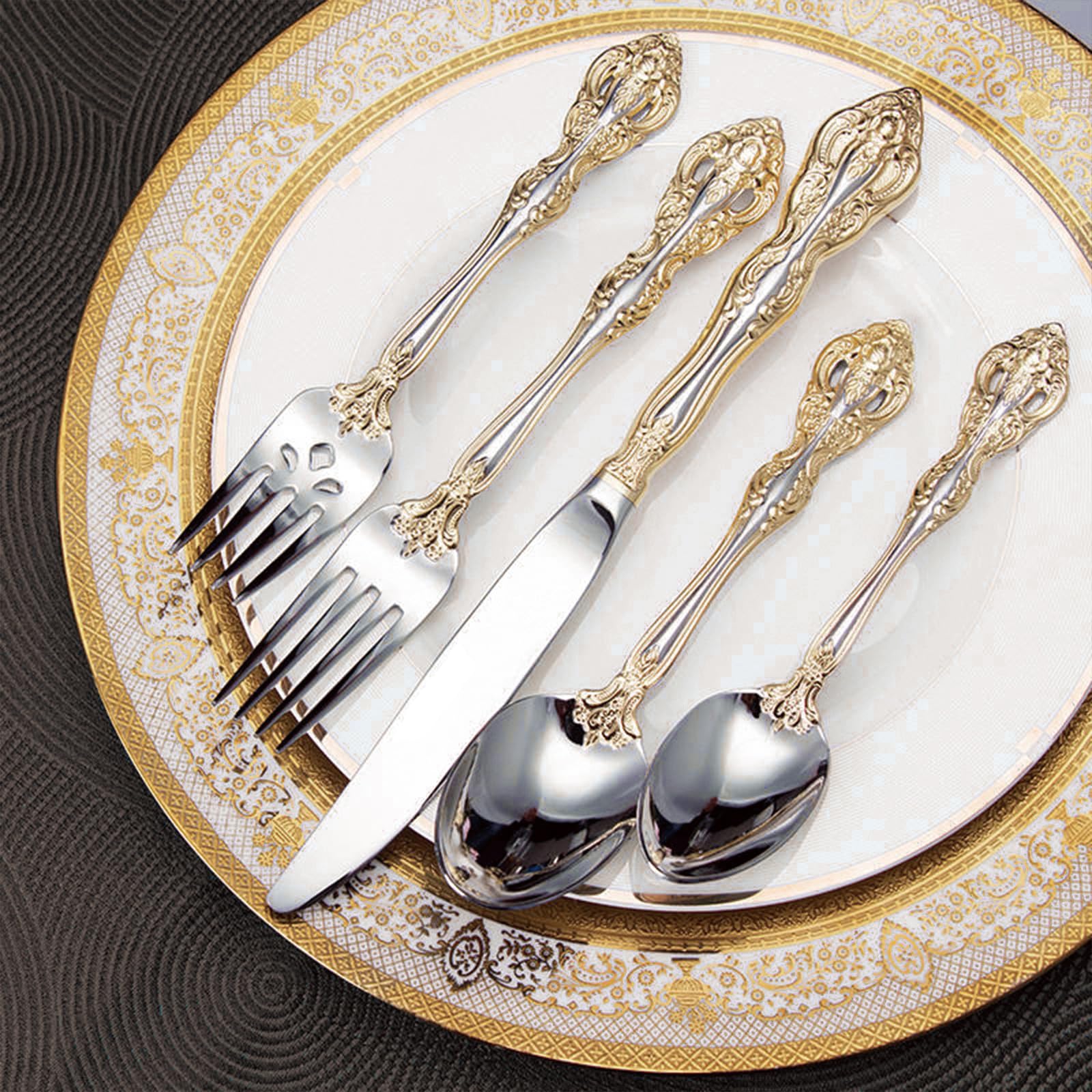 Premium 18/10 Stainless Steel Flatware Set for 4 - Golden Michelangelo Silverware Set (20 Pieces) - Elegant Cutlery Set for Dinner Parties, Dishwasher Safe - Perfect for Wedding Gifts, Housewarming & Fine Dining