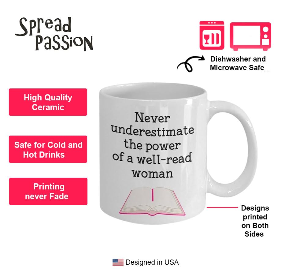 Funny Well Read Woman Mug - Novelty Coffee Tea Hot Cocoa Cup - Perfect Birthday Christmas Anniversary Gift for Book Lovers - Great for Office, Home & Reading Nook