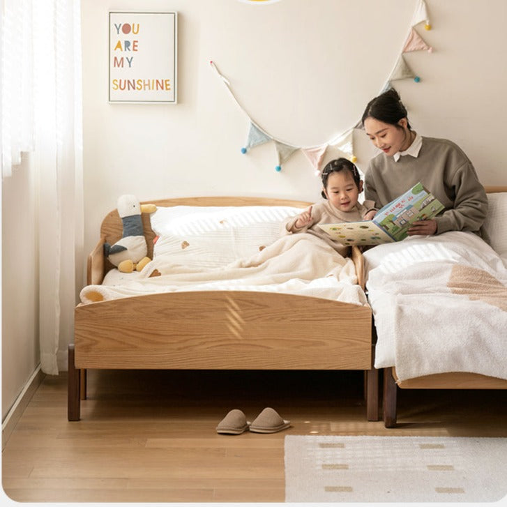 Expandable Solid Oak & Beech Wood Toddler Bed – Adjustable from 57in (145cm) to 80.7in (205cm) – Perfect for Growing Kids & Small Bedrooms