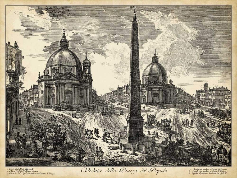 Piranesi Veduta della Piazza del Popolo Fine Art Print - 35x47 Inch Landscape Wall Art for Home & Office Decoration | Premium Framed Artwork for Living Room, Bedroom & Gallery Display