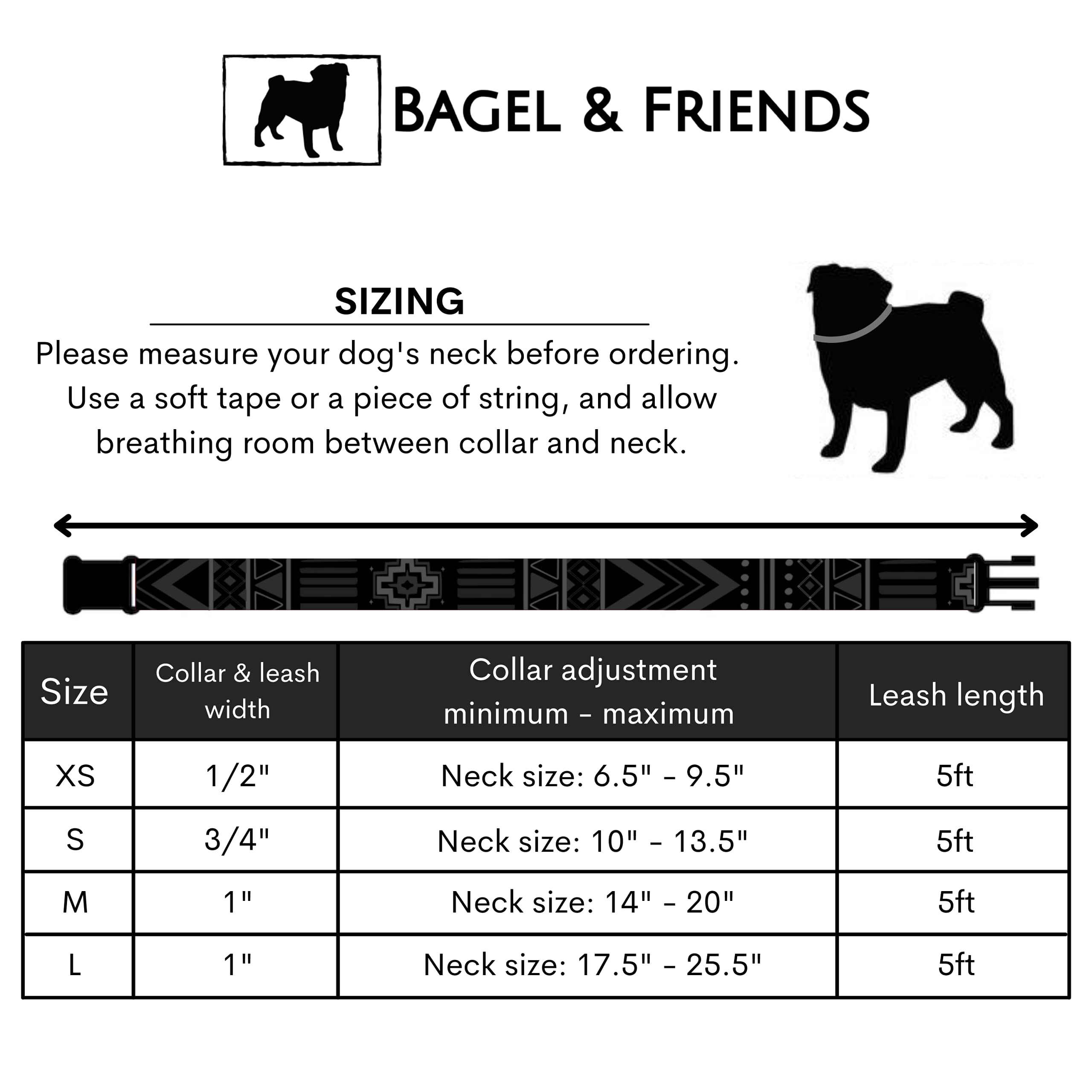 Premium Matching Dog Collar & Leash Set - Adjustable XS/S/M/L Sizes for Male & Female Dogs - Durable Black Tribal Pattern - Perfect for Training, Walks & Outdoor Adventures