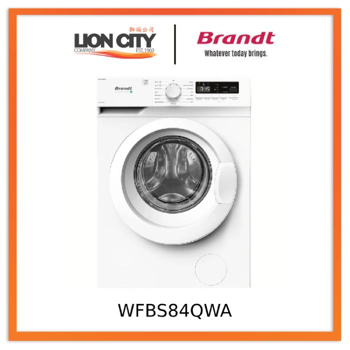 Brandt WFBS84QWA 8kg Front Load Washing Machine - Energy Efficient, Quiet Operation for Apartments & Small Homes | Perfect for Laundry Rooms & Compact Spaces