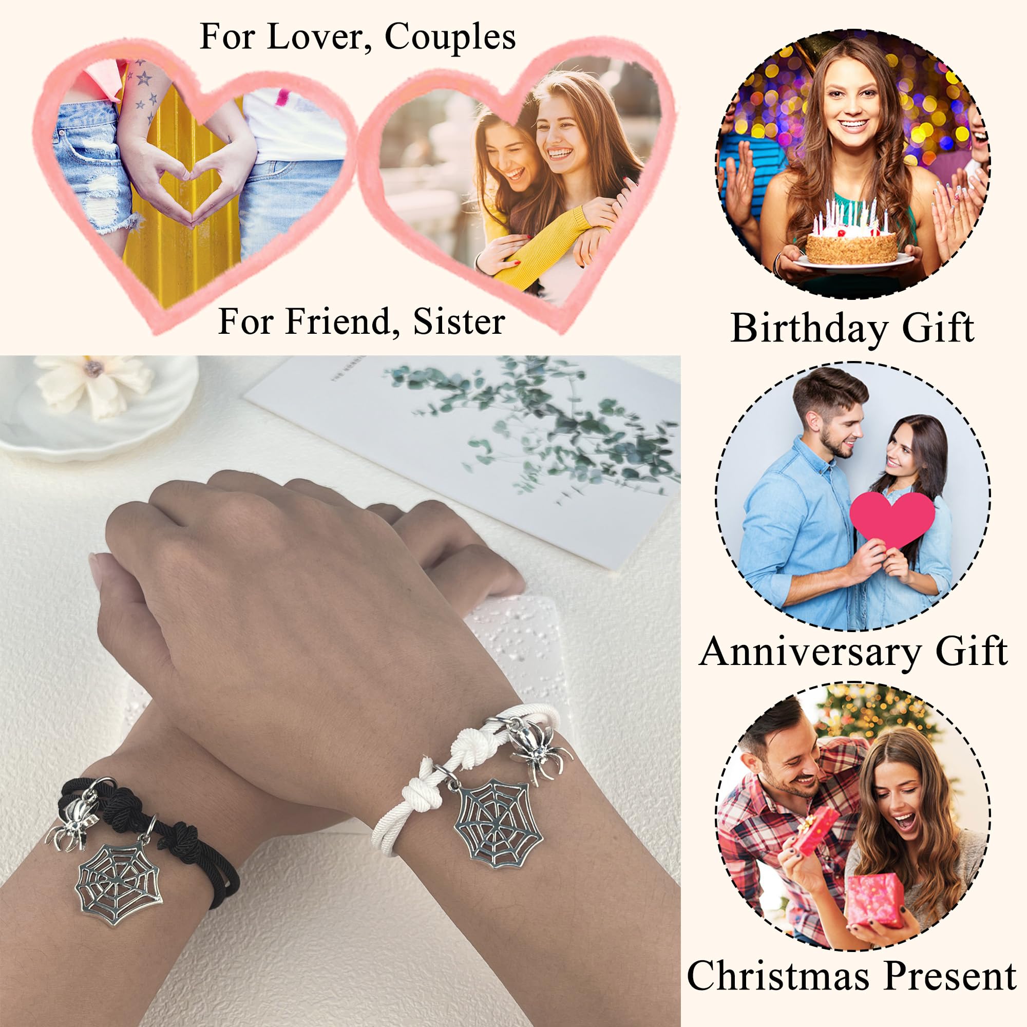 LINY 2Pcs Couples Matching Bracelets - Spider Promise Braided Rope Relationship Bracelet Set for Him and Her | Friendship Jewelry for Women & Men | Perfect for Anniversaries, Valentine's Day & Romantic Gifts