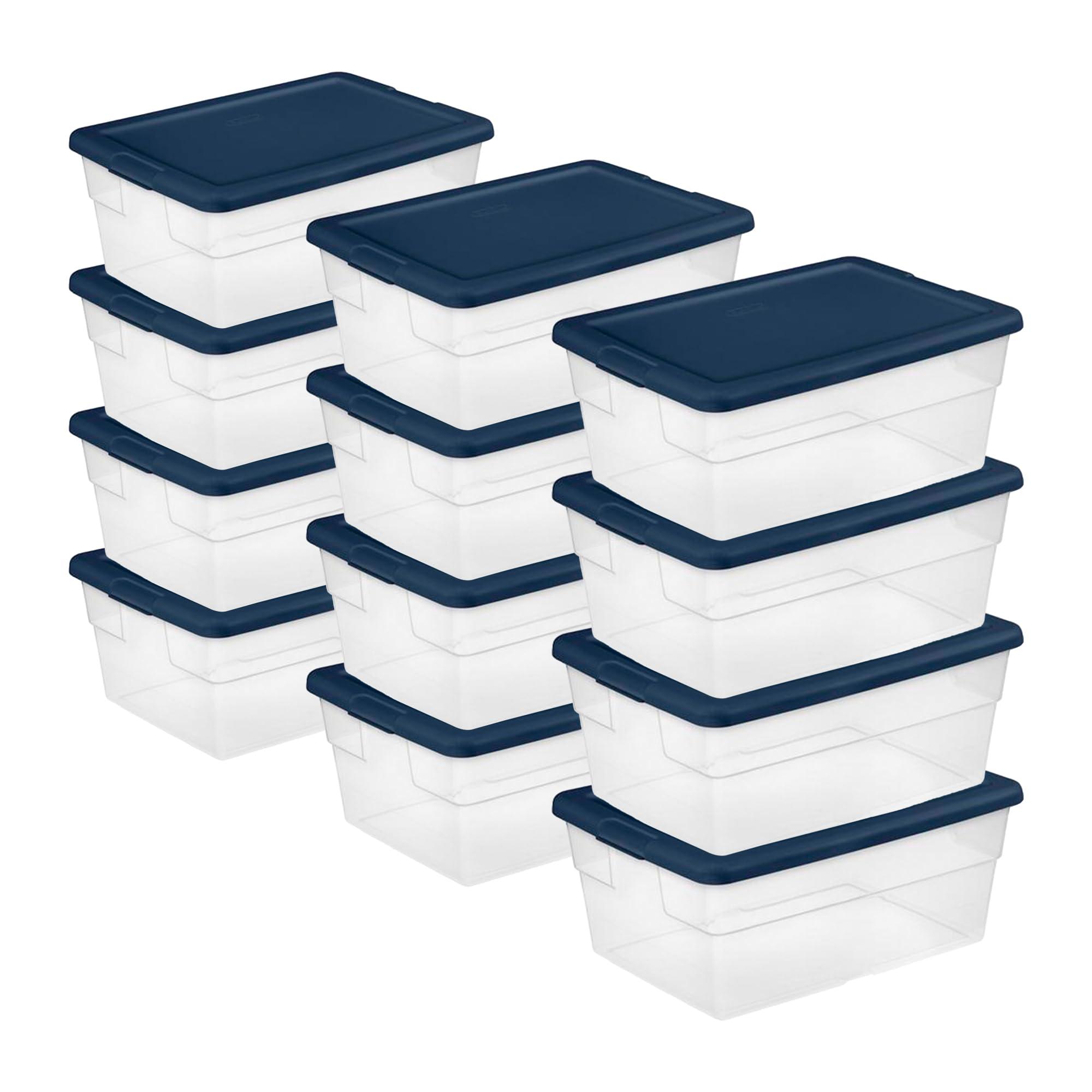 Sterilite 16 Quart Clear Stackable Storage Bins with Handles & Blue Lids - 24 Pack for Home Organization, Closet, Pantry & Garage Storage Solutions