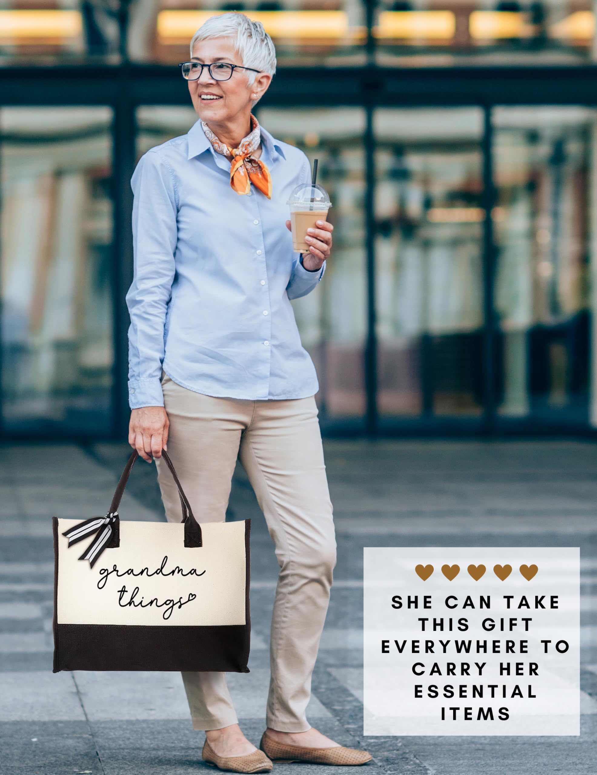 Best Gifts for Grandma from Grandchildren - Personalized Canvas Tote Bag for Mother's Day, Birthday & Anniversary - Durable Grocery Shopping & Beach Tote