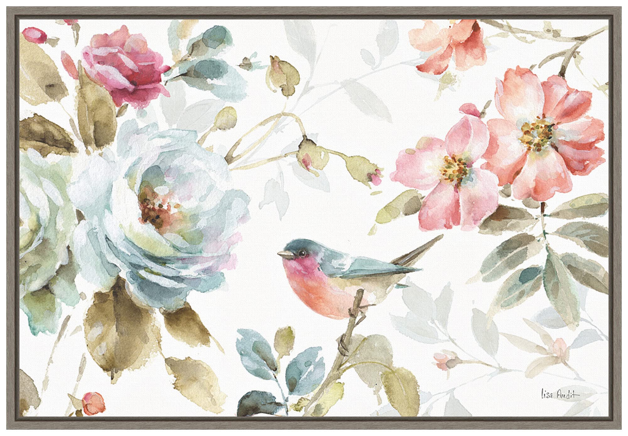 Amanti Art Framed Canvas Wall Art Print - Beautiful Romance IV by Lisa Audit, 23x16 Inches, Sylvie Greywash Frame - Elegant Home Decor for Living Room, Bedroom & Office