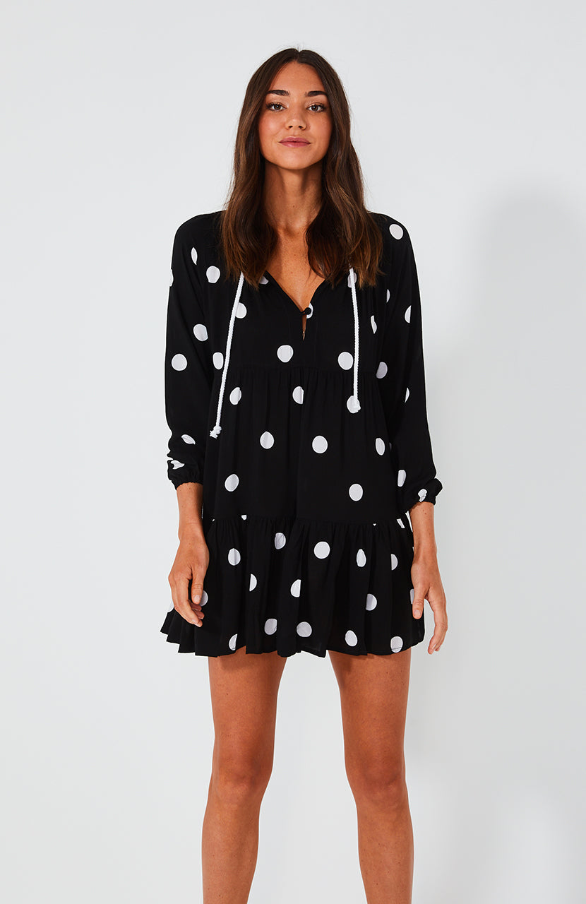 Black Spot Floral Print Cali Shirt Dress for Women - Summer Casual Boho Maxi Dress for Beach, Vacation & Everyday Wear