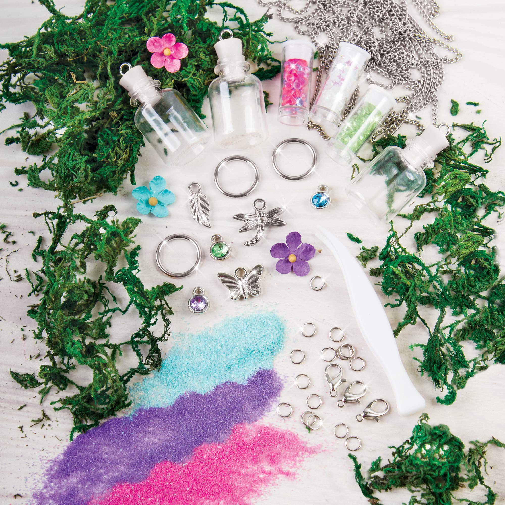 Make It Real DIY Terrarium Jewelry Kit - Create Beautiful Flower & Gem Bottle Pendants for Girls - Arts & Crafts Gift Set with Charms - Perfect for Birthday Gifts, Party Favors & Creative DIY Projects