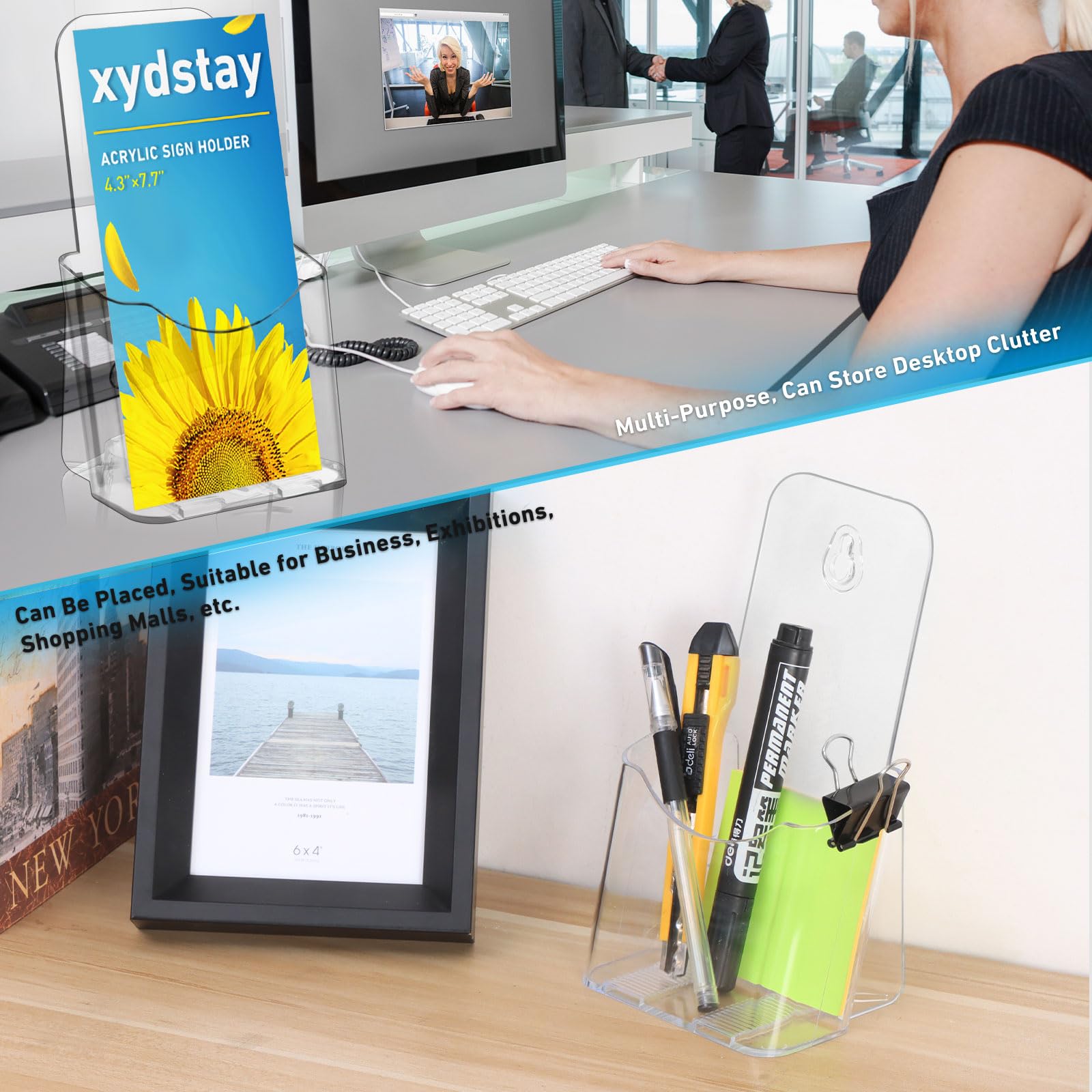 4x9 Inches Clear Acrylic Brochure Holder - Slant Back Design for Flyers, Pamphlets & Signs | Durable Plastic Table Display Stand for Office, Home & Store | 2 Pack | Perfect for Menus, Promotions & Information Displays