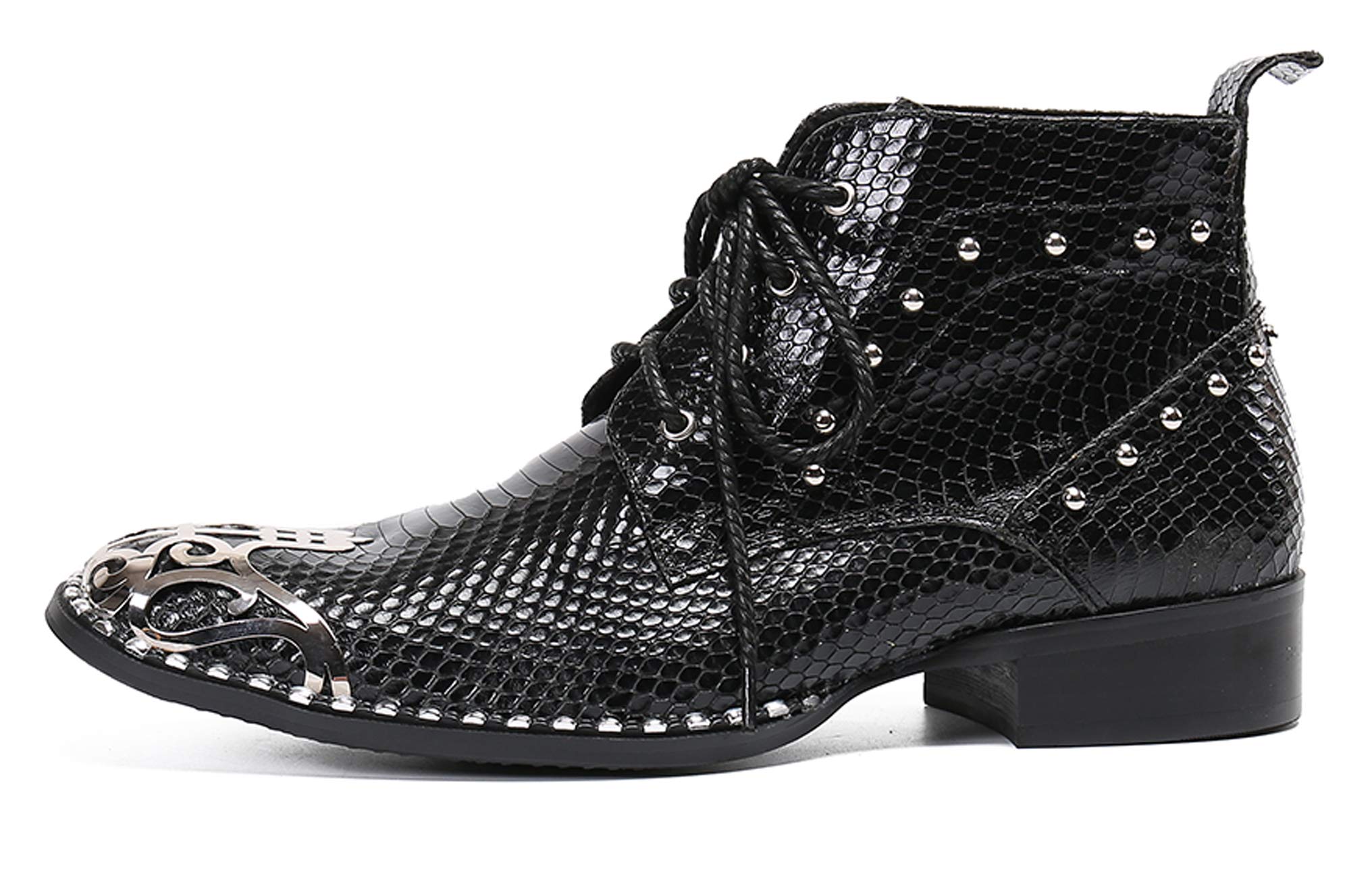 Santimon Men's Western Boots - Genuine Leather Cowboy Boots with Metal Toe & Lace-Up Design | Stylish Dress Boots for Men | Perfect for Country Dancing, Rodeos & Casual Wear