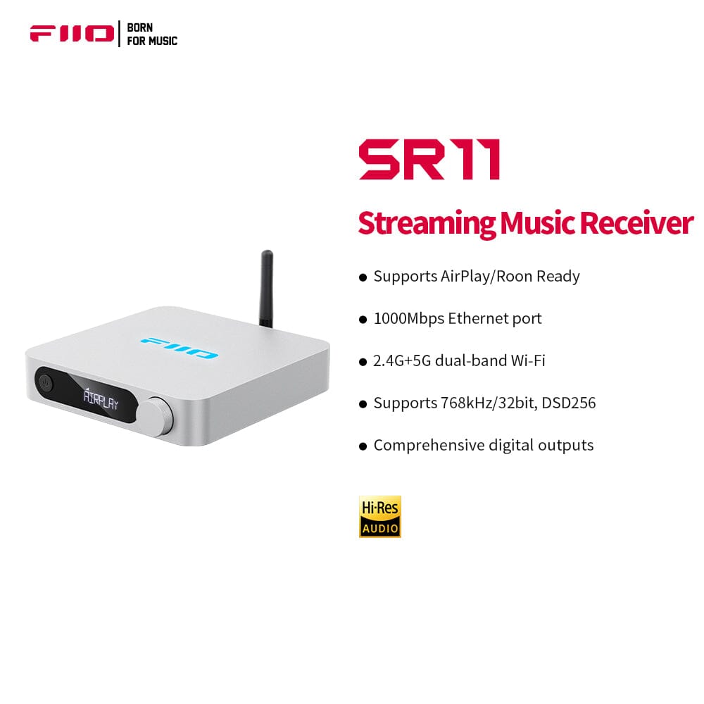 FiiO SR11 WiFi AirPlay Hi-Res Audio Streaming Receiver - Wireless Music Adapter for Home Theater, Smart Speakers & Multi-Room Audio System