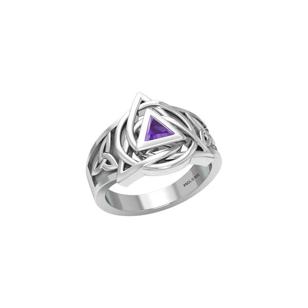 Celtic Triquetra AA Recovery Symbol Sterling Silver Ring with Gemstone - Spiritual Jewelry for Sobriety & Healing - Perfect for 12-Step Programs, Gifts & Meditation