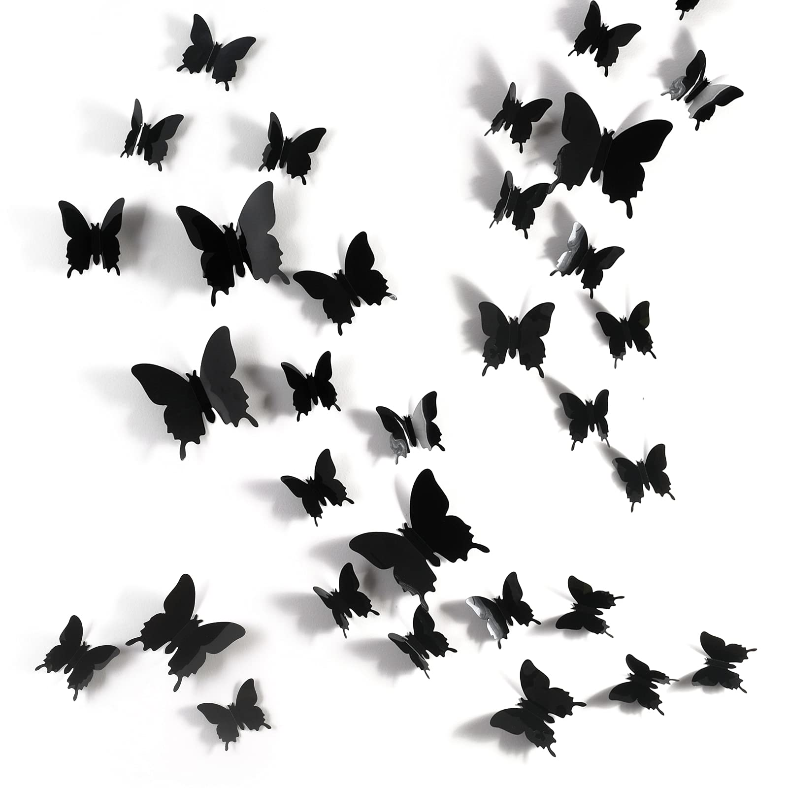 24pcs Black Butterfly Wall Stickers - 3 Sizes Removable Decals for Bedroom, Home, Party & Wedding Decor | DIY Aesthetic Wall Art for Kids Room & Gift Ideas | Perfect for Nursery, Living Room & Event Backdrops