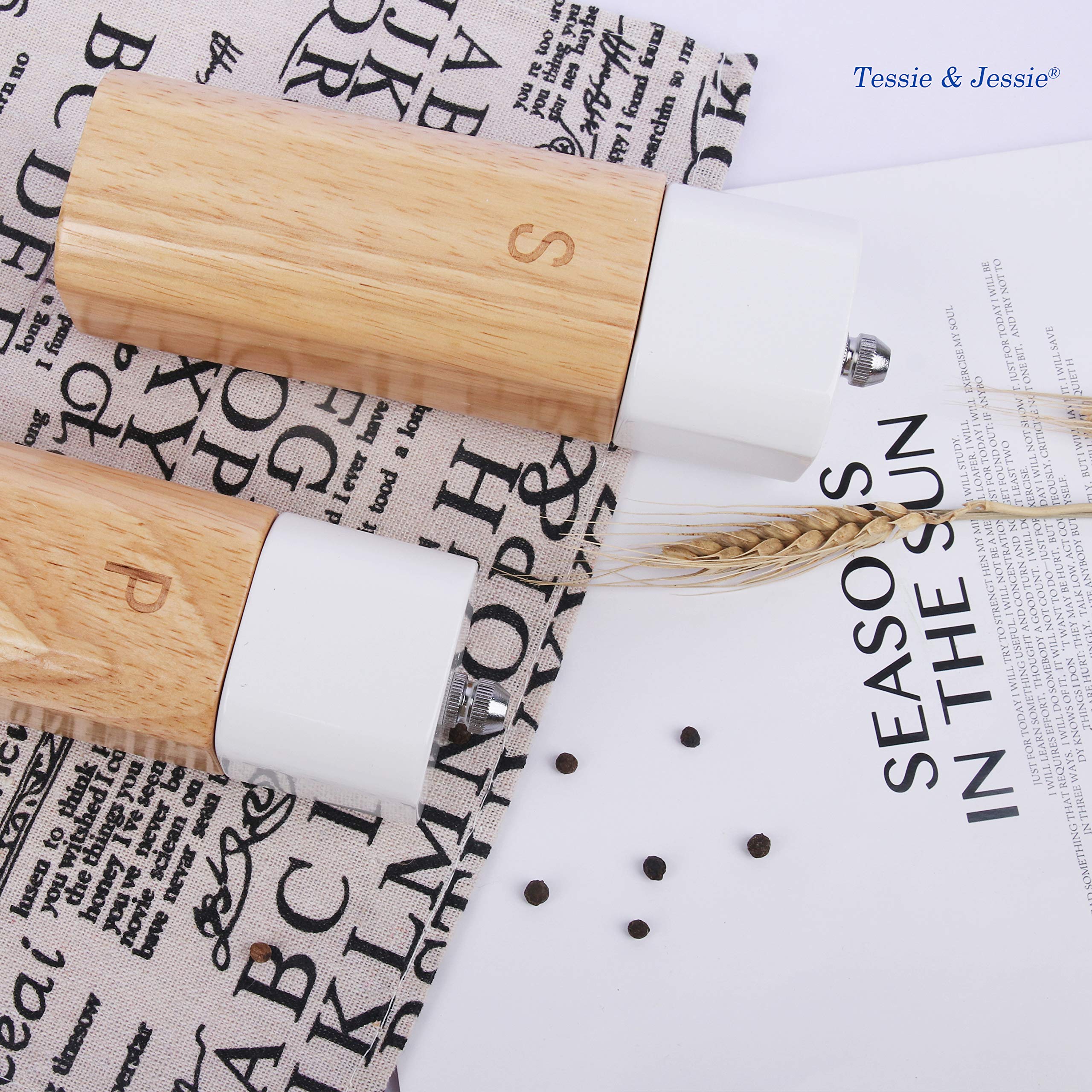Premium Wooden Salt and Pepper Grinder Set - Refillable 6