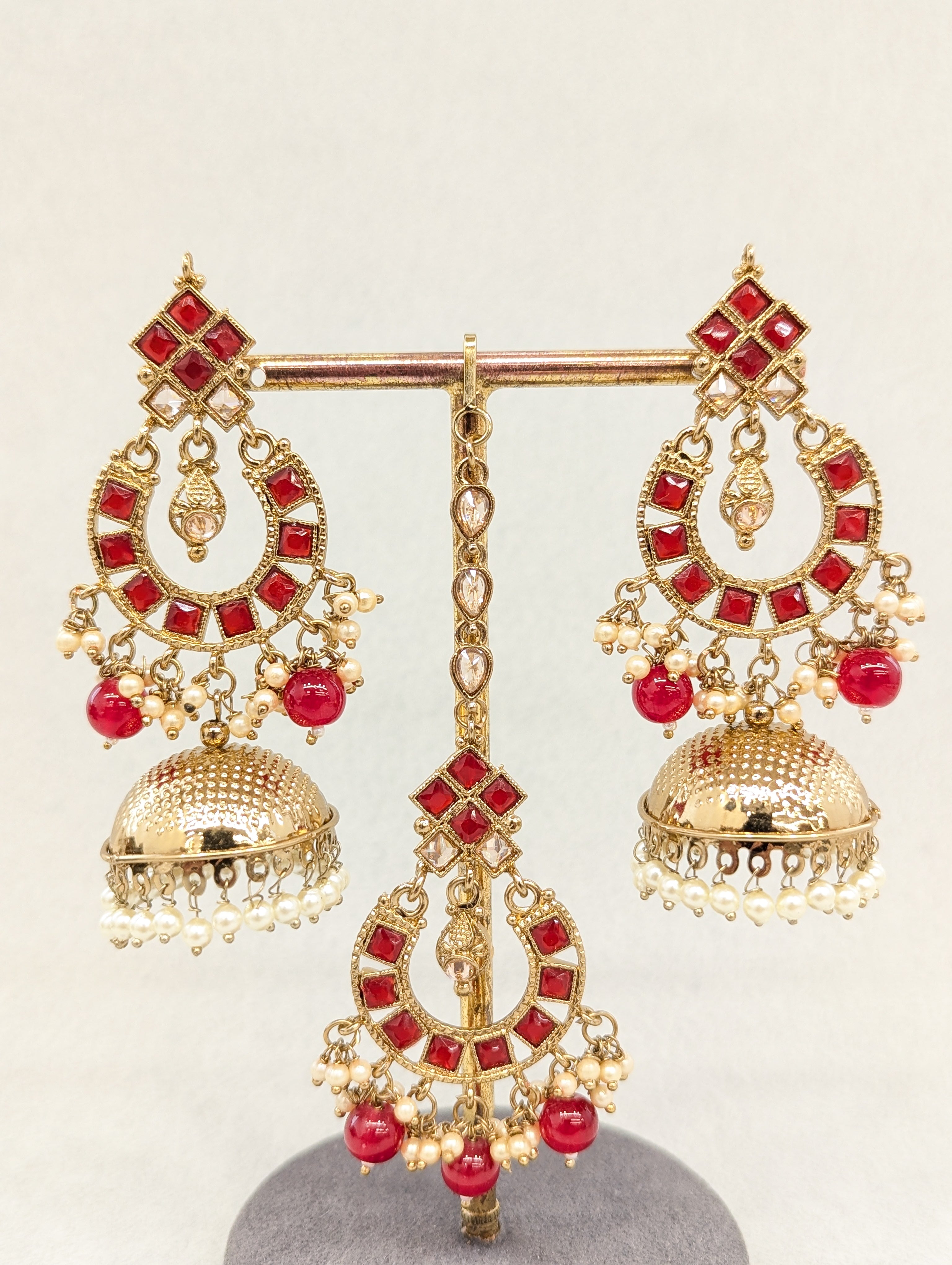 BHAVYA STONE EARRINGS AND TIKKA - Handmade Indian Jewelry Set for Women | Traditional Kundan Earrings & Maang Tikka | Perfect for Weddings, Festivals & Special Occasions