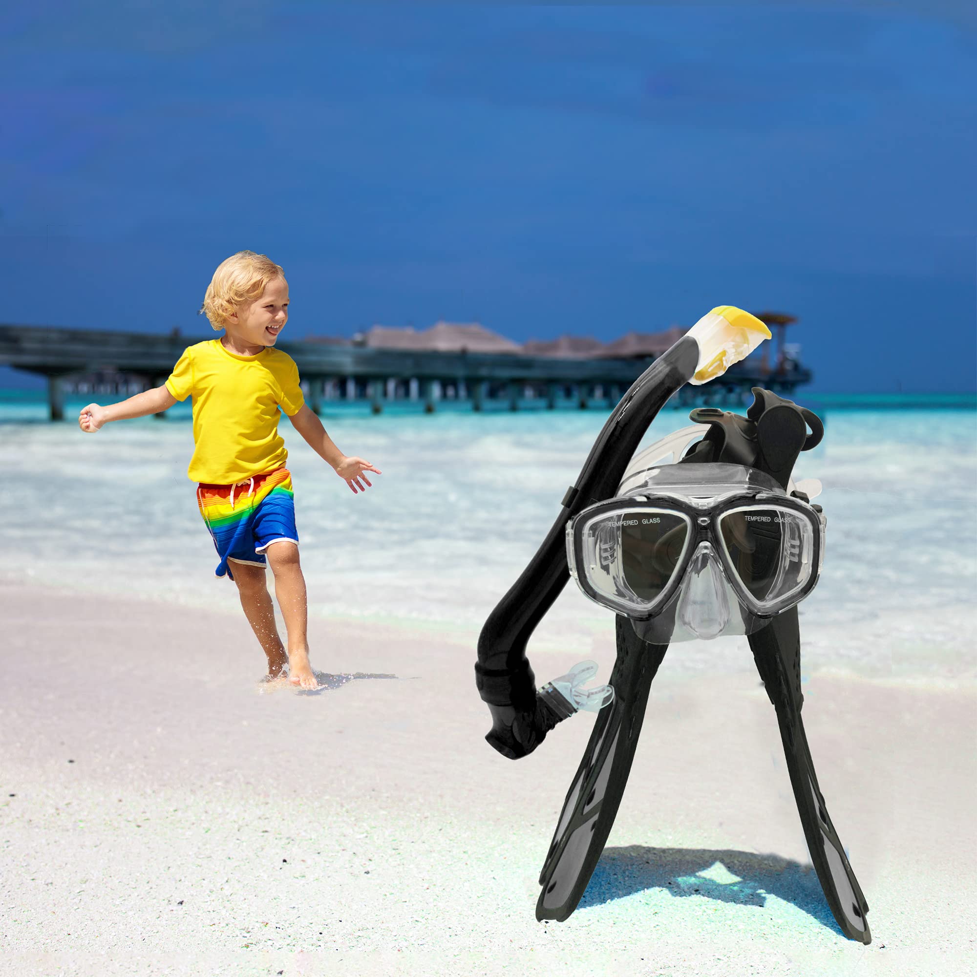**Kids Snorkel Set - Adjustable Diving Mask, Snorkel & Swim Fins with Anti-Fog & Anti-Leak Design - Complete Snorkeling Gear for Children - Perfect for Pool, Beach & Ocean Adventures**