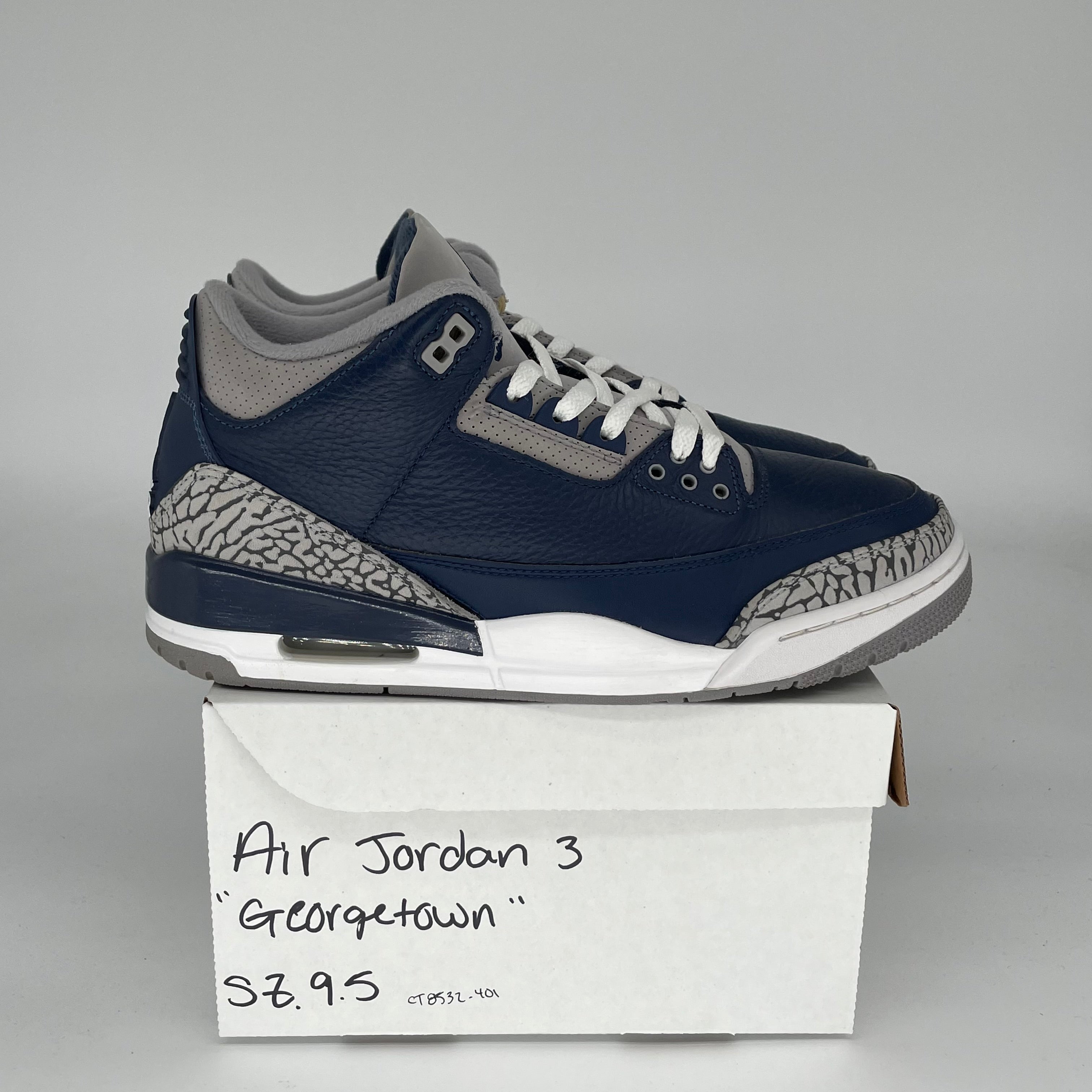 Original Air Jordan 3 Retro 'Georgetown' Men's Basketball Shoes Size 9.5 - CT8532-401 | Classic Sneakers for Streetwear & Basketball Games