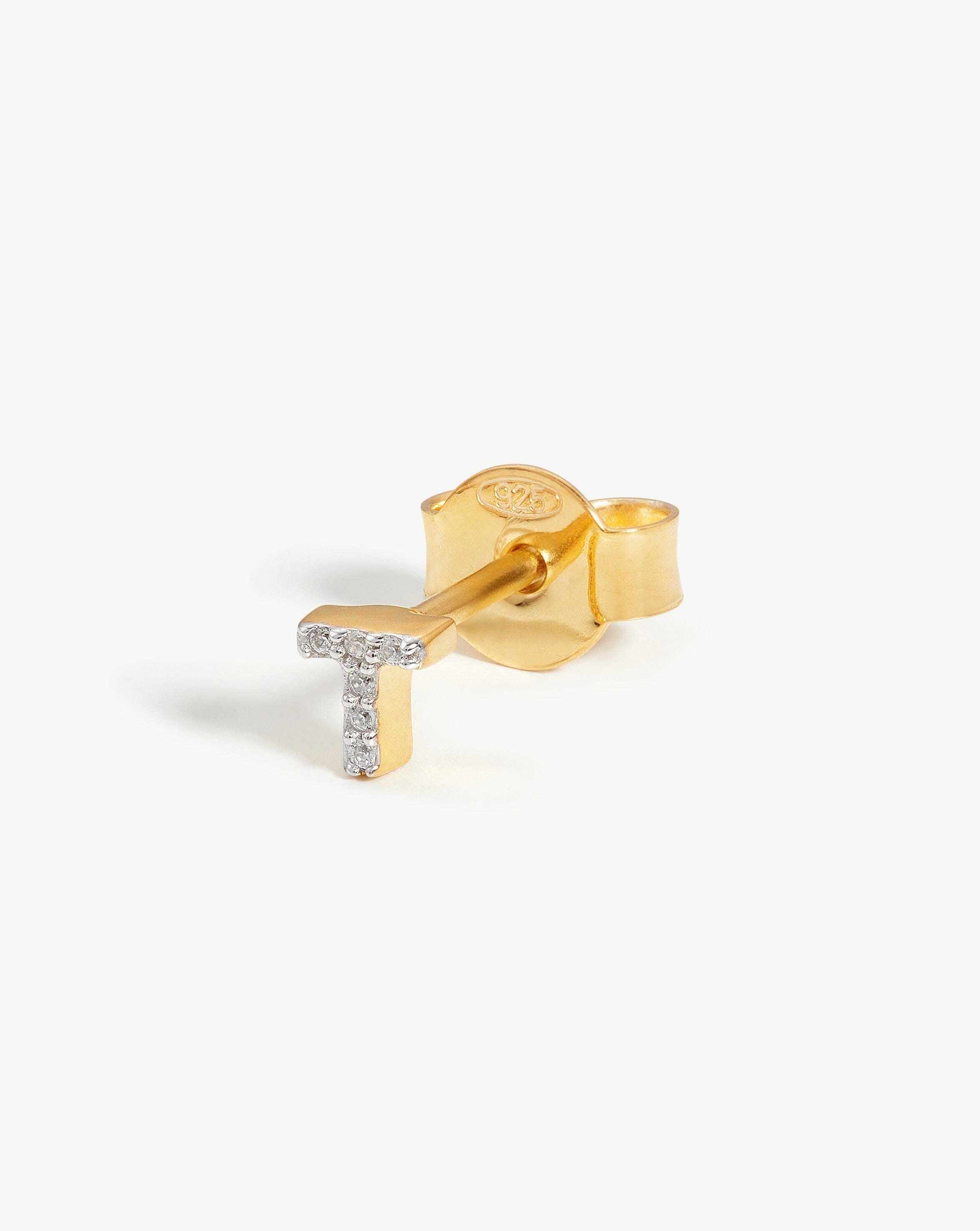 Pave Initial Single Stud Earring - 18k Gold Vermeil & Cubic Zirconia Monogram Jewelry - Perfect for Gifts, Birthdays, and Everyday Elegance