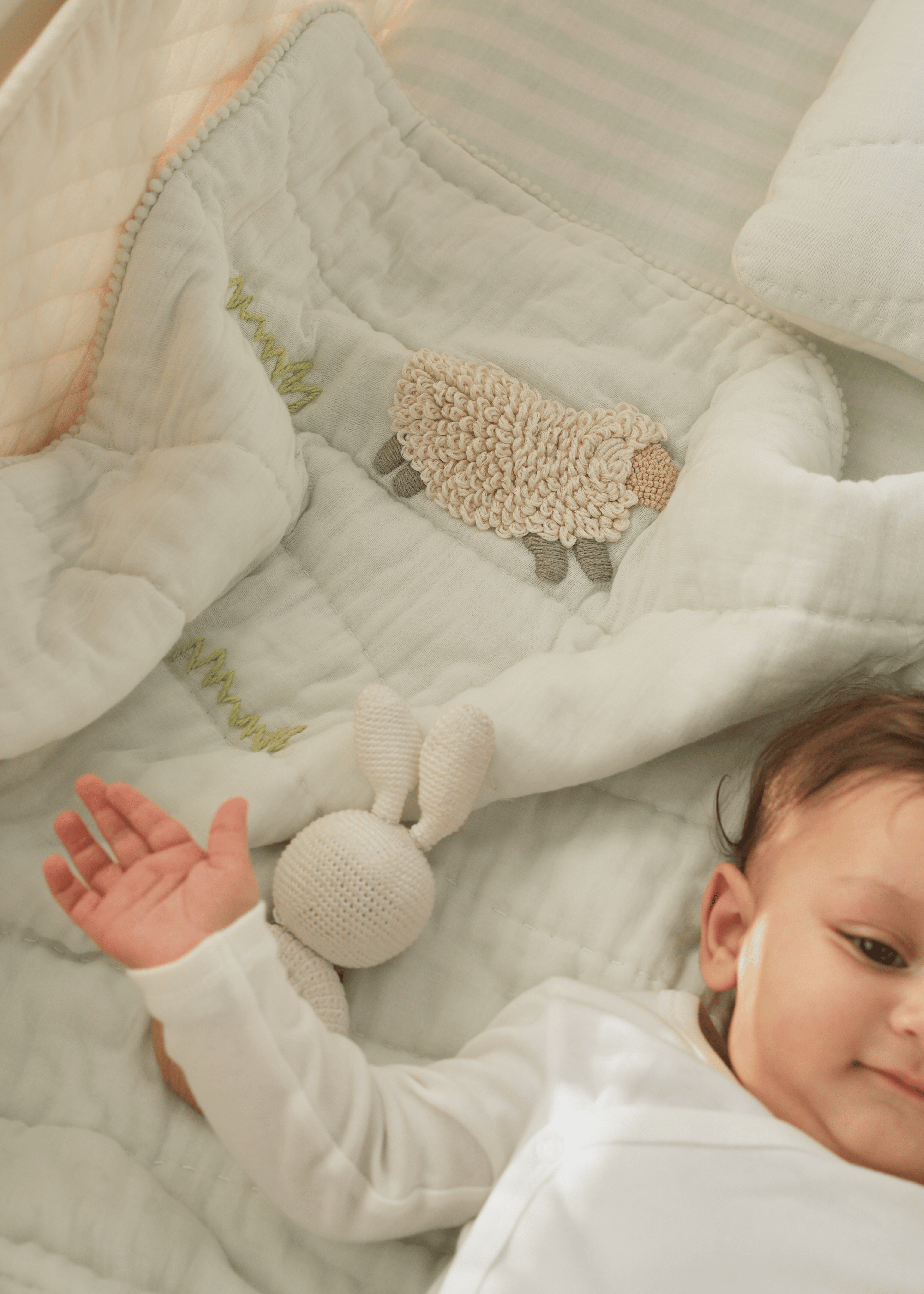 Counting Sheep Nursery Bedding Set - Soft Baby Crib Bumper, Fitted Sheet & Skirt - Organic Cotton Crib Set for Newborns & Toddlers - Perfect for Nursery Decor & Safe Sleep