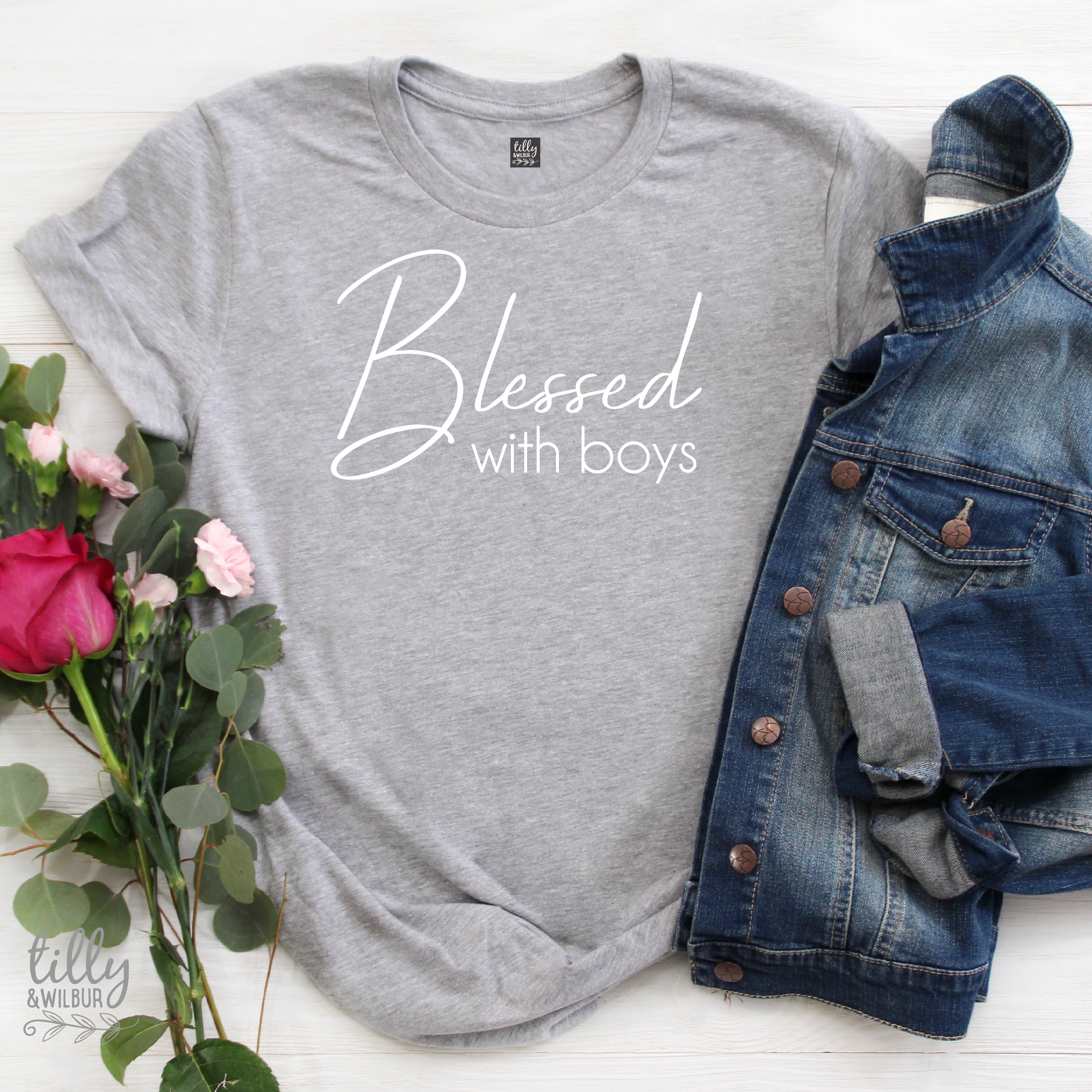 Blessed With Boys Women's T-Shirt - Comfortable Cotton Tee for Moms - Perfect for Casual Wear, Family Outings & Mother's Day Gifts