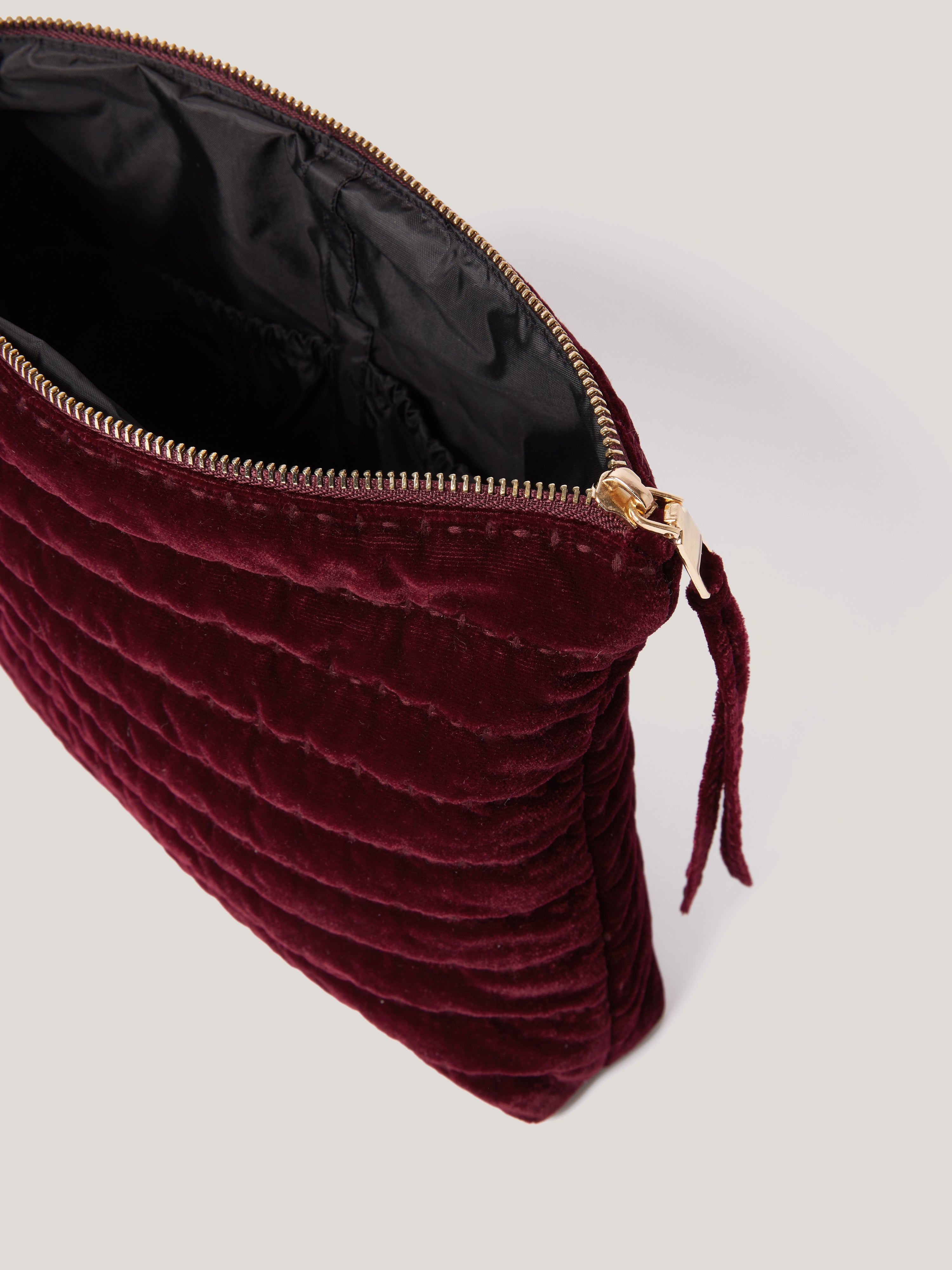 Luxury Velvet Quilted Makeup Bag Travel Cosmetic Pouch - Burgundy Red | Perfect for Travel, Gym & Everyday Essentials Organization