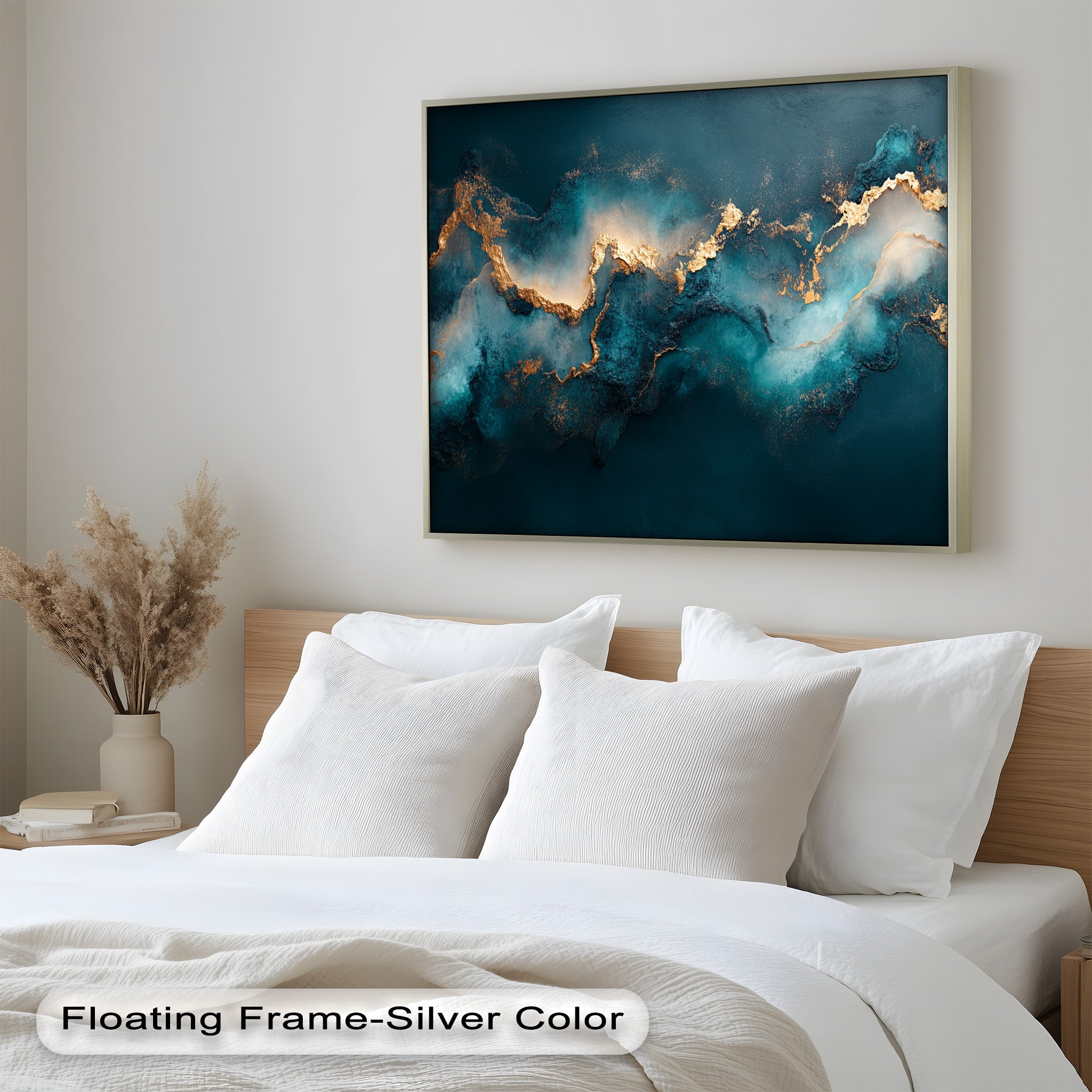 Abstract Blue and Gold Swirls Oil Painting - Modern Luxury Wall Art for Living Room, Bedroom & Office Decor