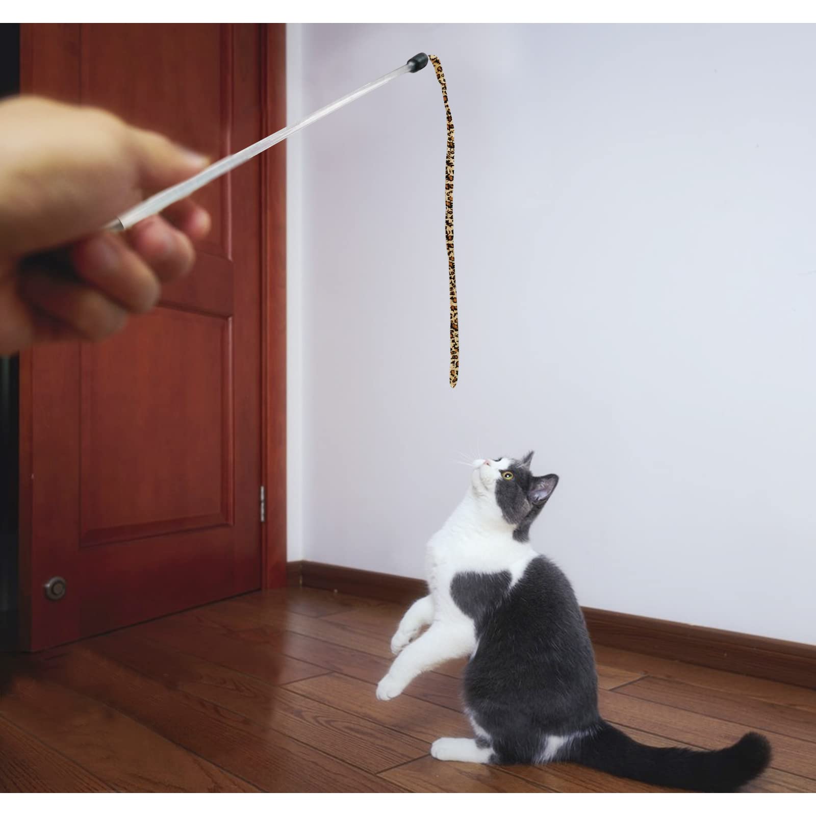 Andiker 2Pcs Cat Wand Teaser Toys - Interactive Rainbow & Leopard Print Fishing Pole Toys for Indoor Cats, Kitten Training Exerciser with Colorful Ribbon - Perfect Cat Gifts for Kitten Lovers (Playtime, Exercise & Bonding)