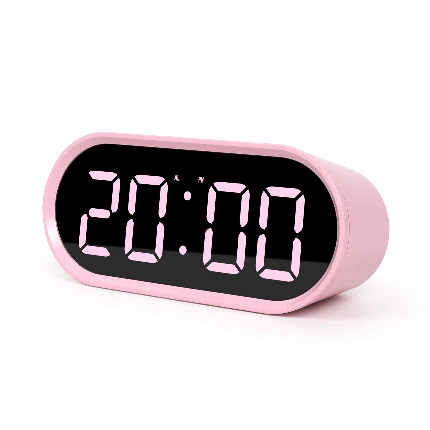 Mooas Pink LED Digital Alarm Clock with Night Light, Snooze & Temperature Display - Battery Operated Small Desk Clock for Kids, Girls Bedroom, Office & Living Room - Perfect for Nightstands, Dressers and Workspaces (Pink)