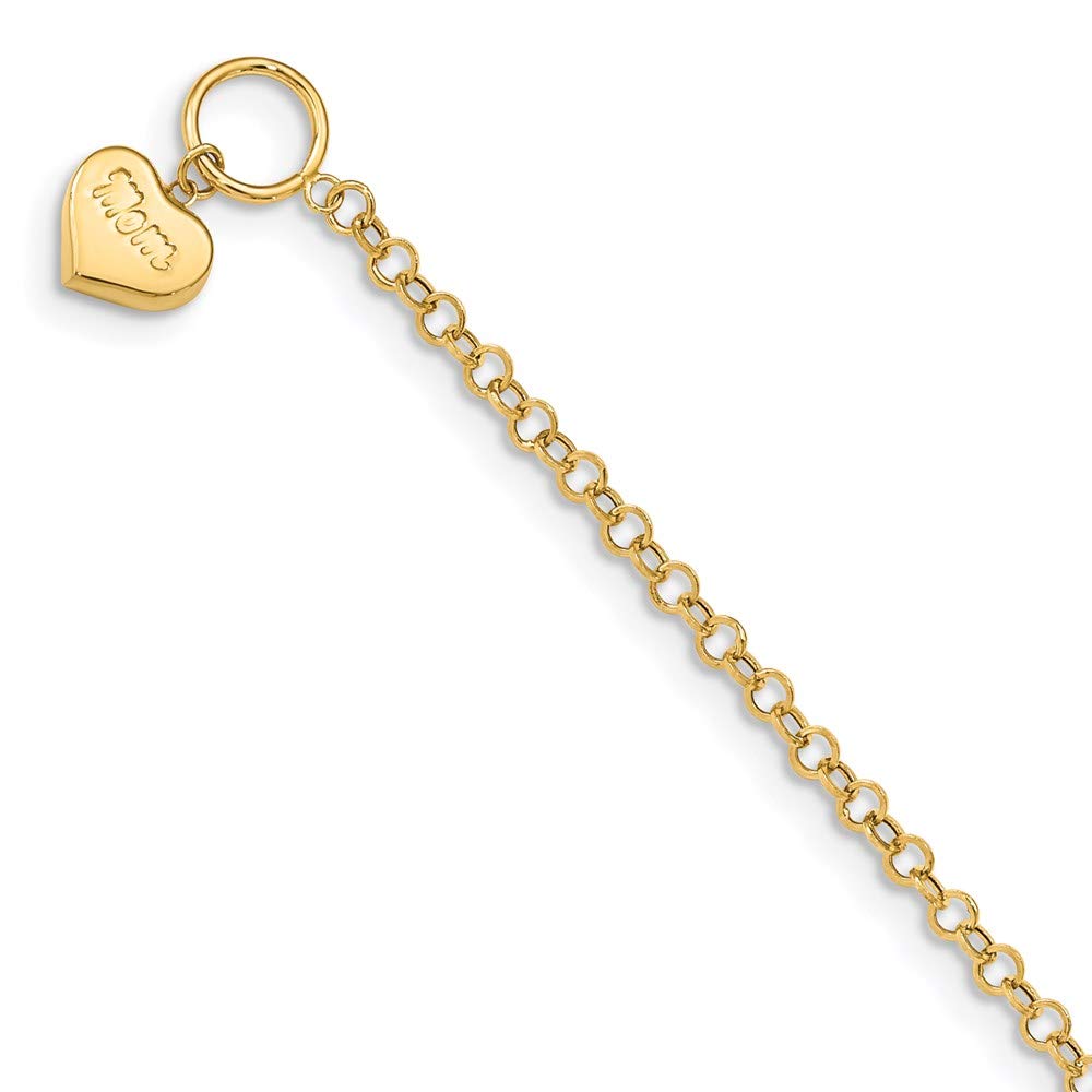 14K Yellow Gold Puffed Mom Heart Toggle Bracelet - 7.5 Inch Adjustable Charm Bracelet for Women, Perfect Gift for Mother's Day, Birthday & Anniversary - Elegant Jewelry for Daily Wear & Special Occasions