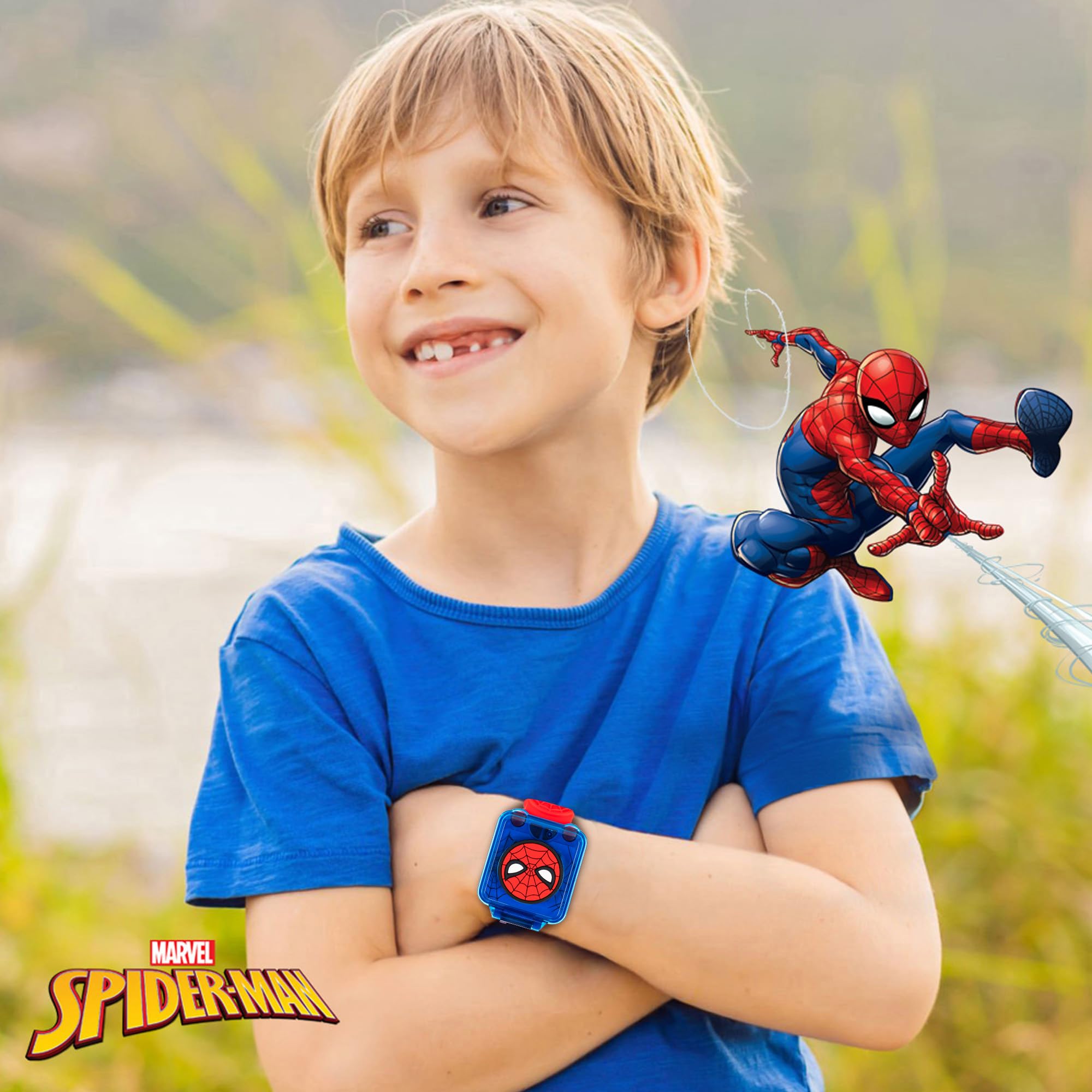 Accutime Marvel Spider-Man Digital Watch for Kids - Educational Learning Watch with Timer, Stopwatch, Alarm & Games - Red Strap for Boys & Girls Ages 3+ | Perfect for School, Playtime & Superhero Adventures