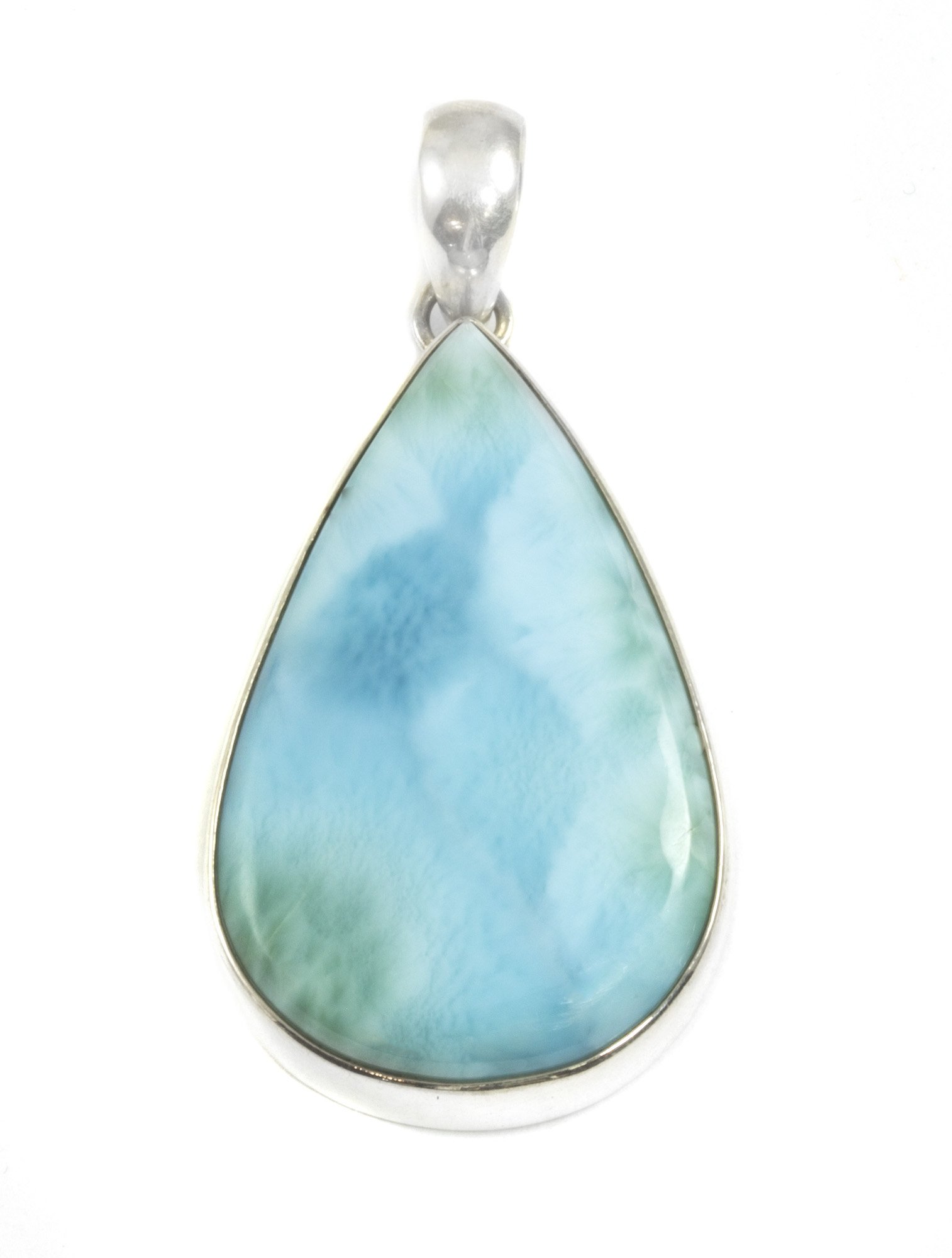 Handmade Sterling Silver Larimar Pendant Necklace - Large Teardrop Bezel Setting | Perfect for Beach Vacations, Boho Jewelry & Gift Giving