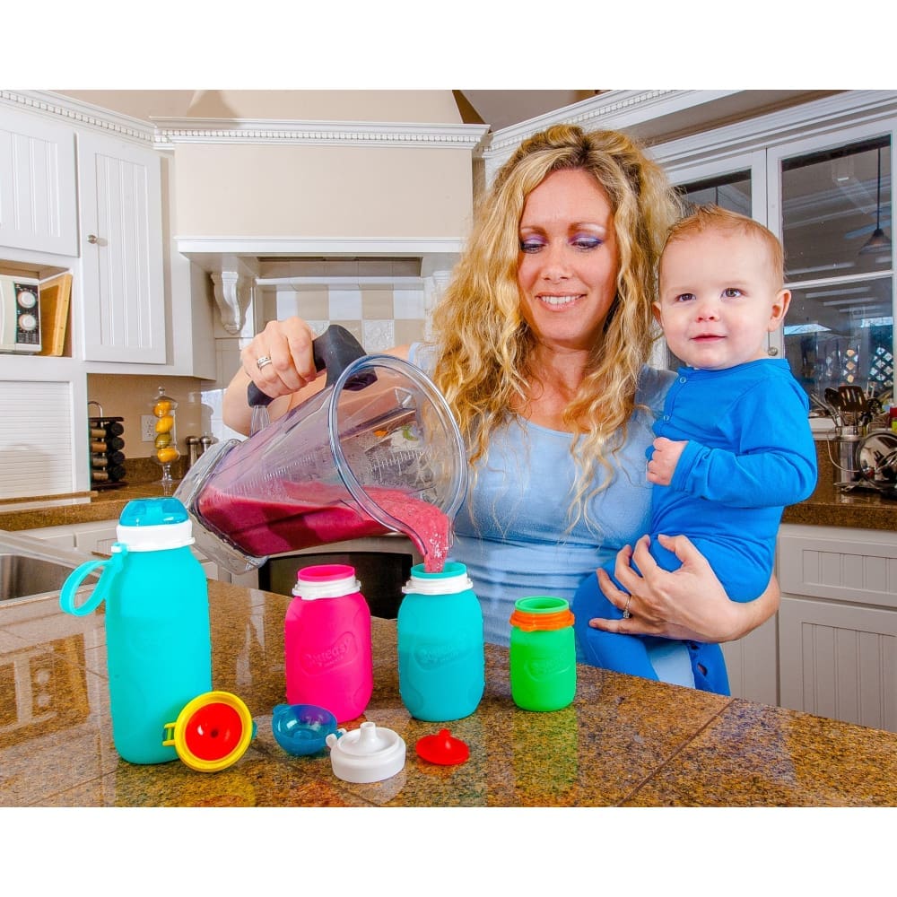 Silicone Squeasy Snacker Yogurt & Drink Pouch for Kids - 105ml Small Reusable Food Storage Container, BPA-Free Grey - Perfect for Baby Feeding, Snacks, Smoothies, and On-the-Go Travel