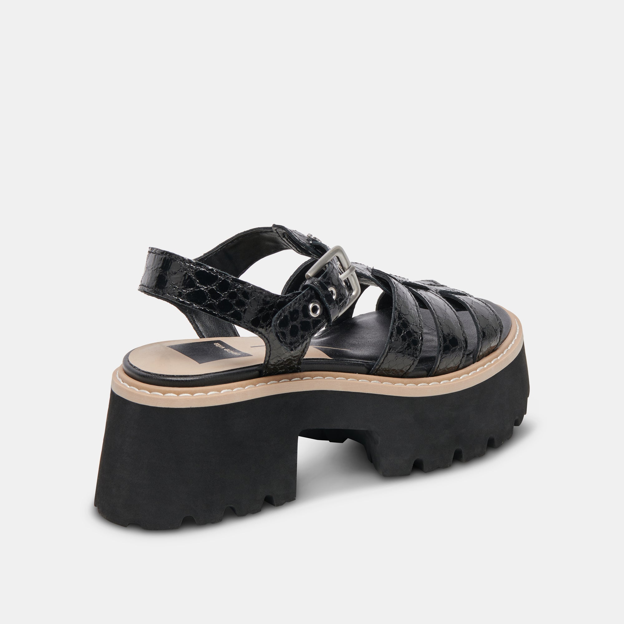 Lattice Sandals for Women - Midnight Embossed Leather Strappy Heels | Comfortable & Stylish for Summer, Beach, and Casual Outings