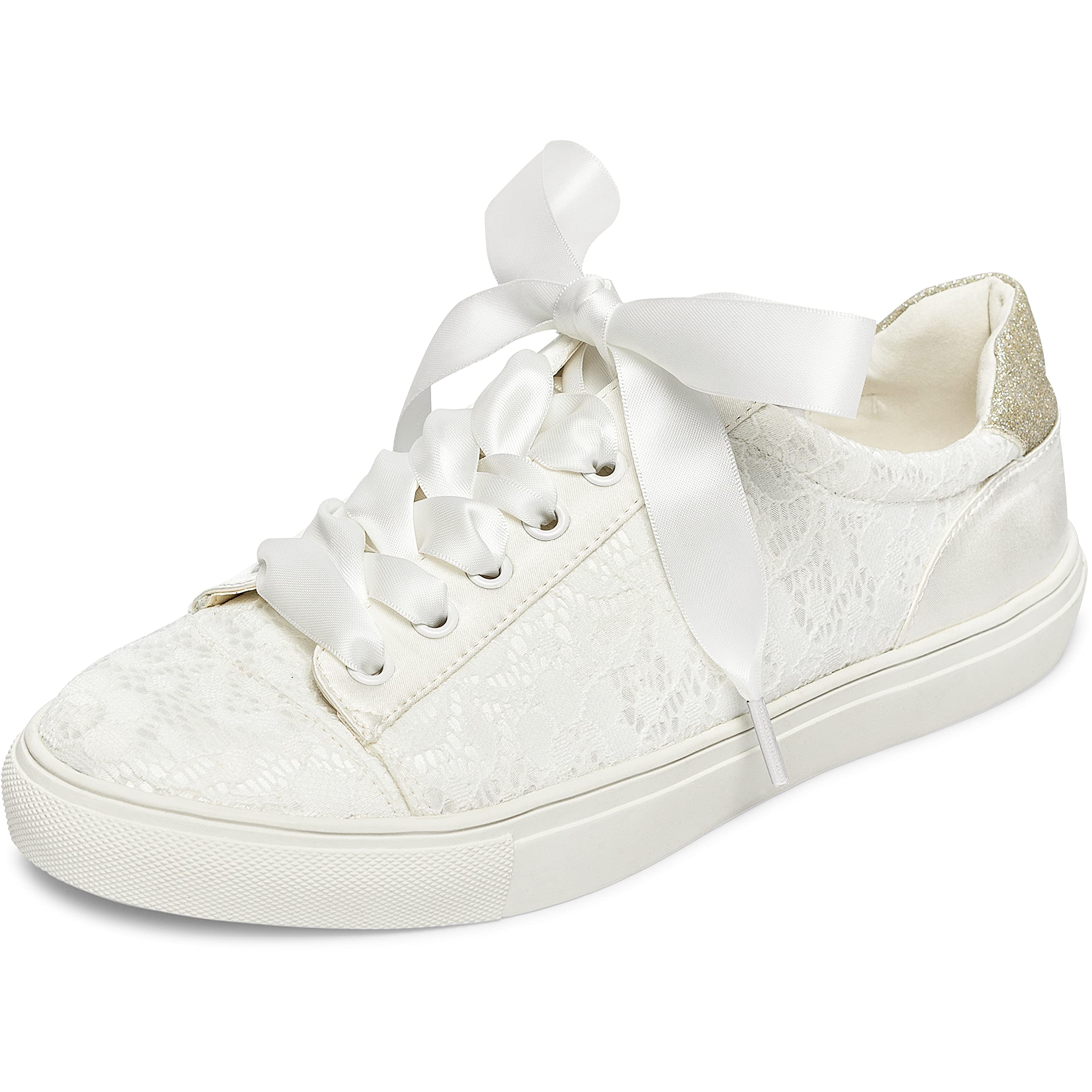 JIAJIA 8834A Women's Wedding Sneakers - Comfortable Bridal Flats Lace-Up Bride Tennis Shoes for Outdoor Ceremony & Reception (White) | Perfect for Beach Weddings, Outdoor Photos & Casual Bridal Events