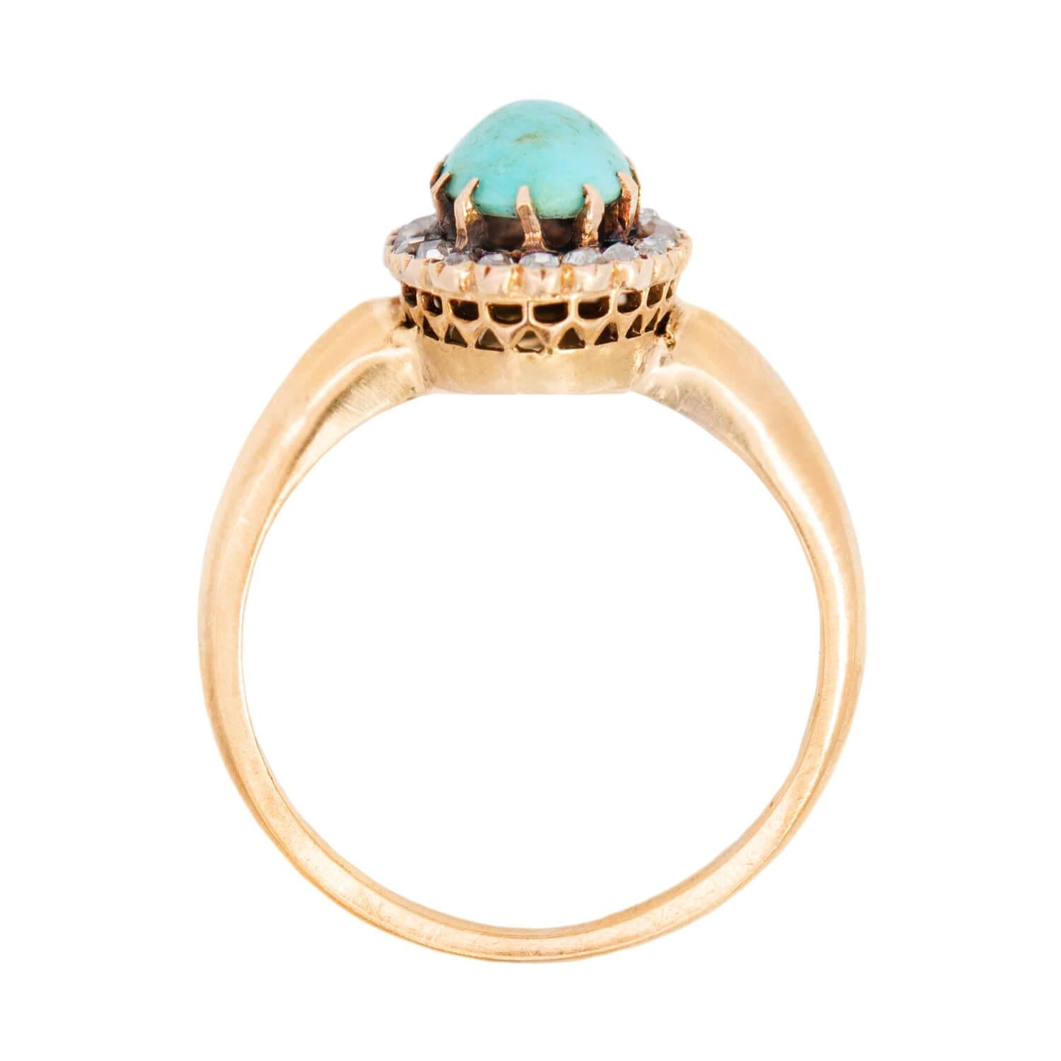14K Victorian Style Turquoise and Diamond Halo Ring - Elegant Vintage Jewelry for Weddings, Anniversaries & Special Occasions