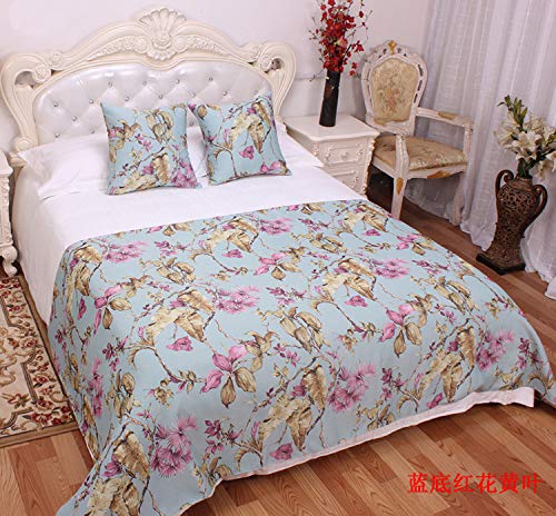 Luxury European Style Bed Runner - Modern Hotel Quality Bed Cover Scarf for Home Bedroom Decor, Blue Safflower Yellow Leaves Design, 1.2 Meters (130x180cm) - Perfect for Master Bedroom, Guest Room & Hotel Styling