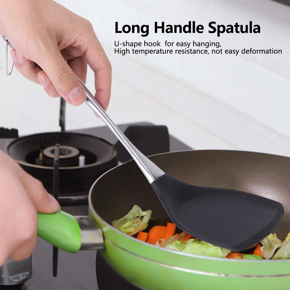 Premium Stainless Steel Spatula with Long Handle - Heat-Resistant Silicone Turner for Non-Stick Pans - Perfect for Flipping Pancakes, Burgers & Eggs - Ideal for Home Kitchen & Professional Cooking