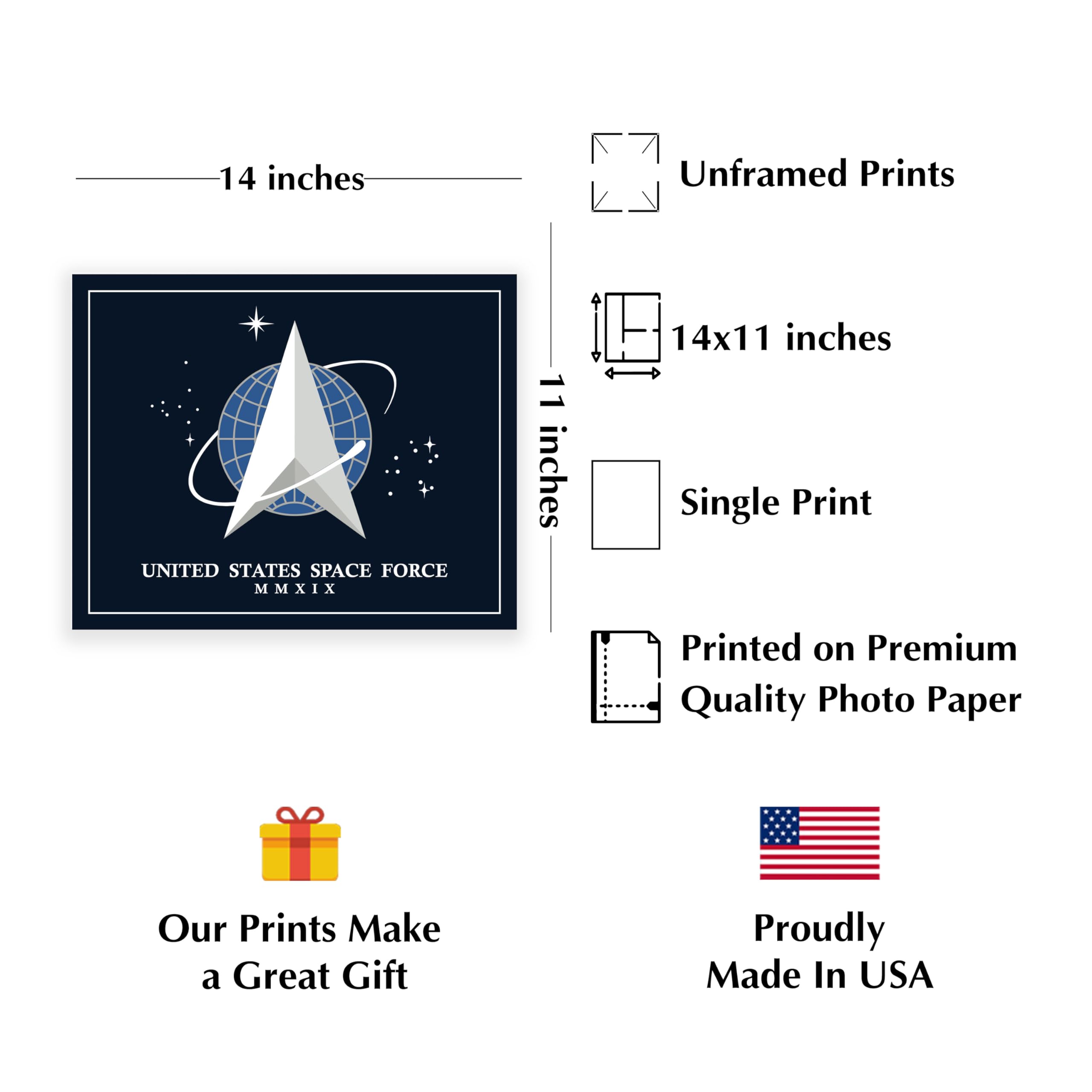 United States Space Force Logo - Patriotic Military Wall Art, American Home Decor Poster, Unframed 14x11 for Bedroom, Living Room, School & Office