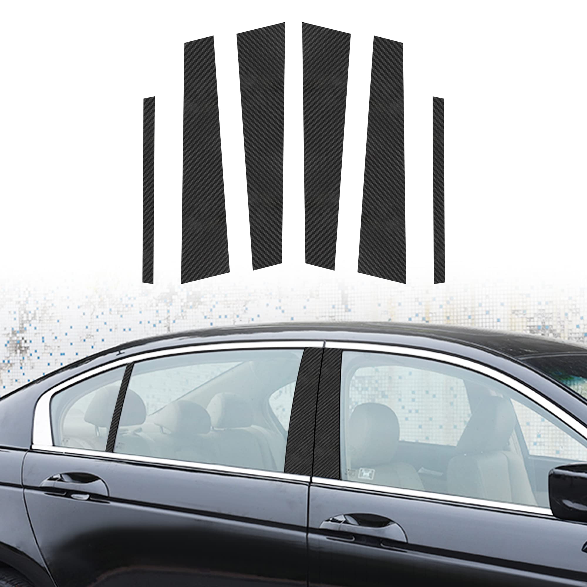 6pcs Carbon Fiber Car Window Pillar Stickers for 2013-2017 Honda Accord Sedan - Vinyl Overlay Trim Wrap for Exterior Auto Accessories & Customization (Perfect for Car Shows & Personalization)