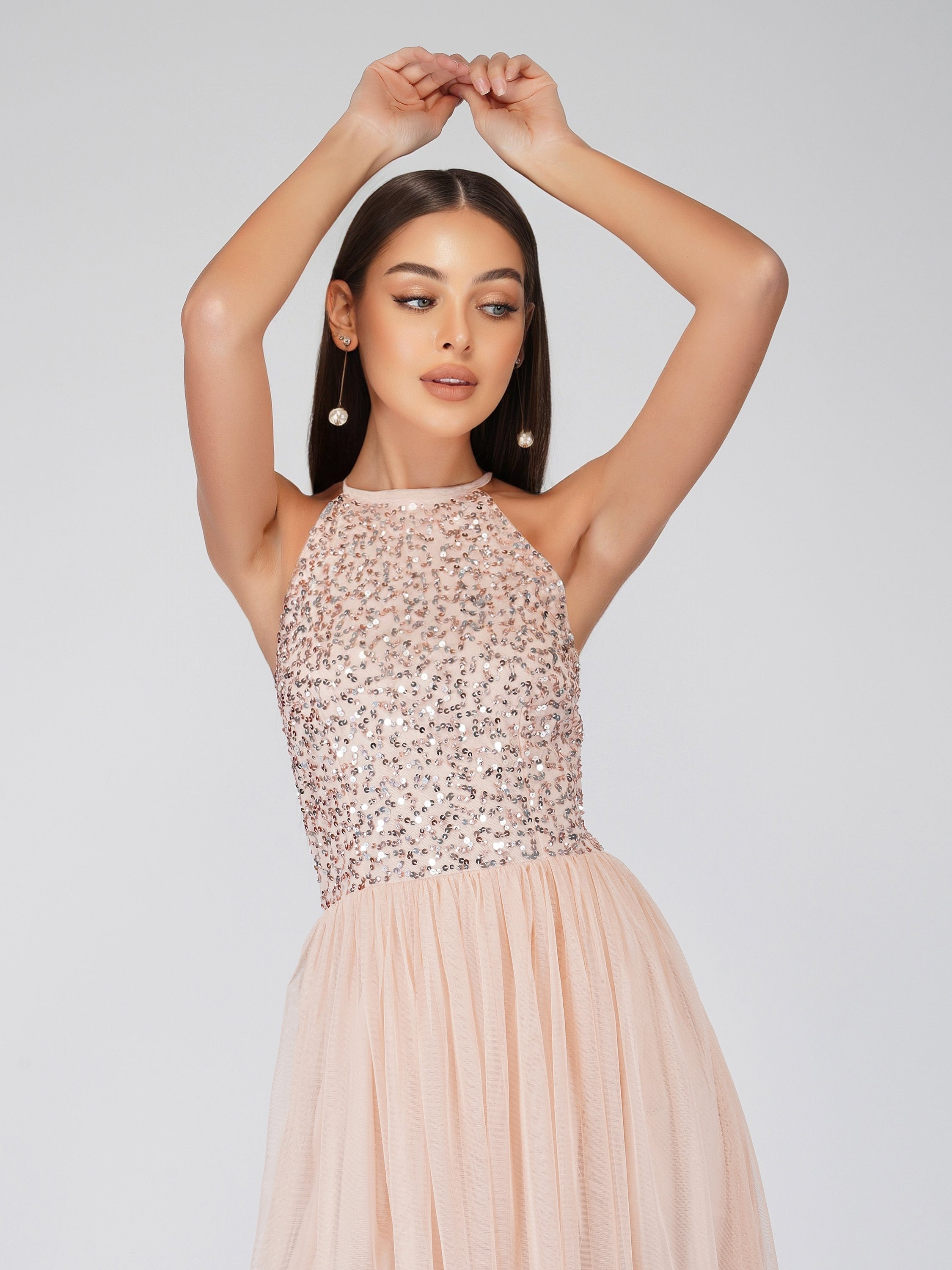 Elegant Sprinkle Blush Pink Bridesmaid Midi Dress - Perfect for Weddings, Parties & Special Occasions