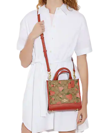 Coach Dempsey Tote 22 in Signature Canvas with Wild Strawberry Print - Stylish Designer Handbag for Women, Perfect for Work, Travel & Everyday Use