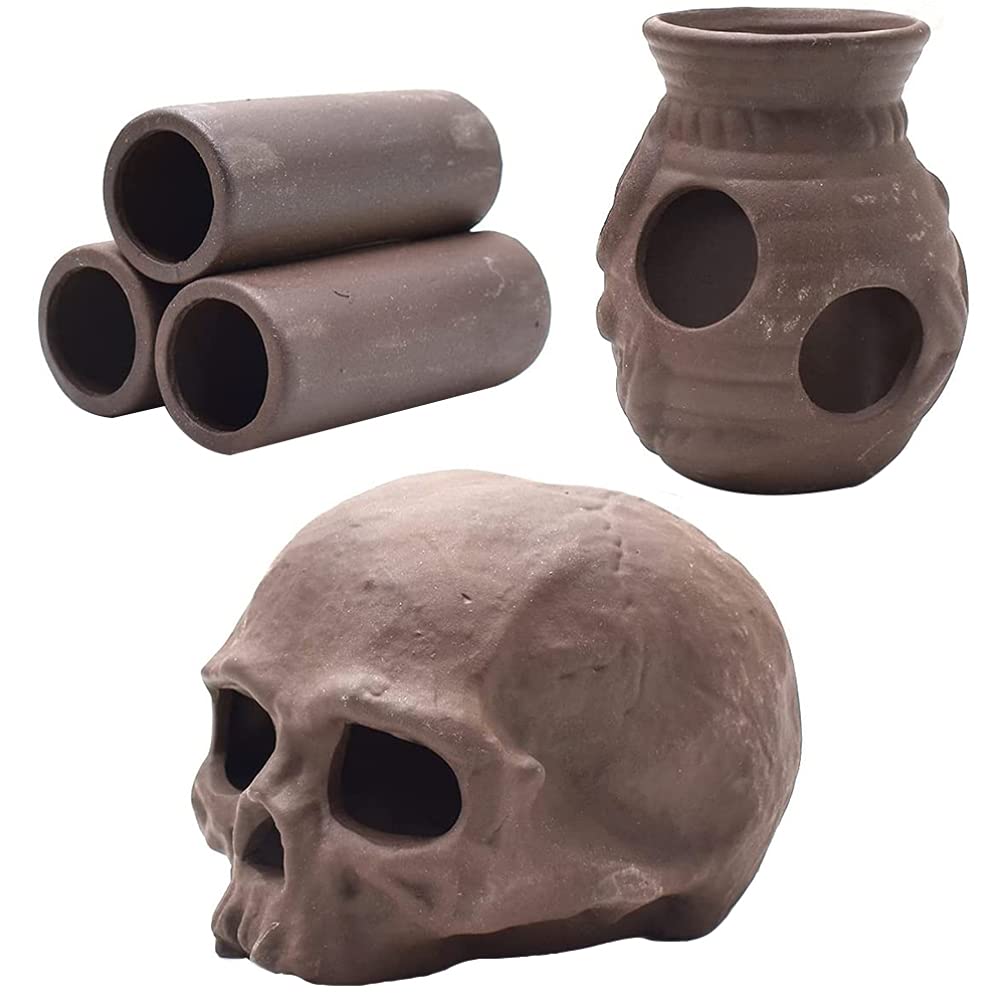 Balacoo 3-Piece Clay Pot Aquarium Decor Set - Fish Tank Ornaments, Shrimp Hide Cave & Aquatic Hideout for Cichlids, Betta Fish - Natural Decorative Pottery for Freshwater & Saltwater Tanks - Perfect for Aquascaping & Creating Natural Habitats