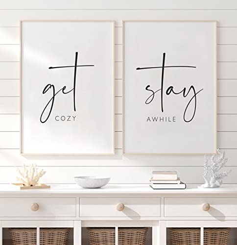 NATVVA 2-Piece 'Get Cozy Stay Awhile' Wall Art Canvas Prints - Frameless Home Decor Paintings for Living Room, Bedroom & Guest Room Decoration