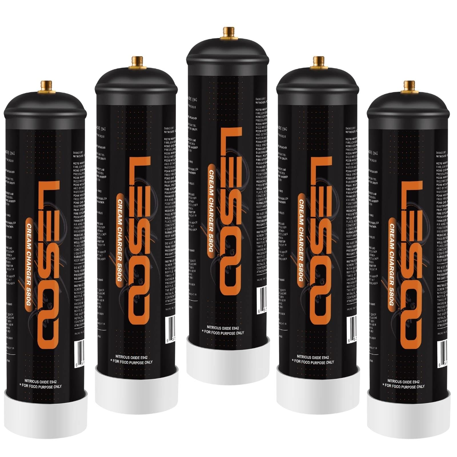 Premium LesooWhip 615g Nitrous Oxide Chargers (5-Pack) - 0.99L Pure N2O Cream Whipper Canisters for Professional Desserts, Coffee Shops & Home Baking