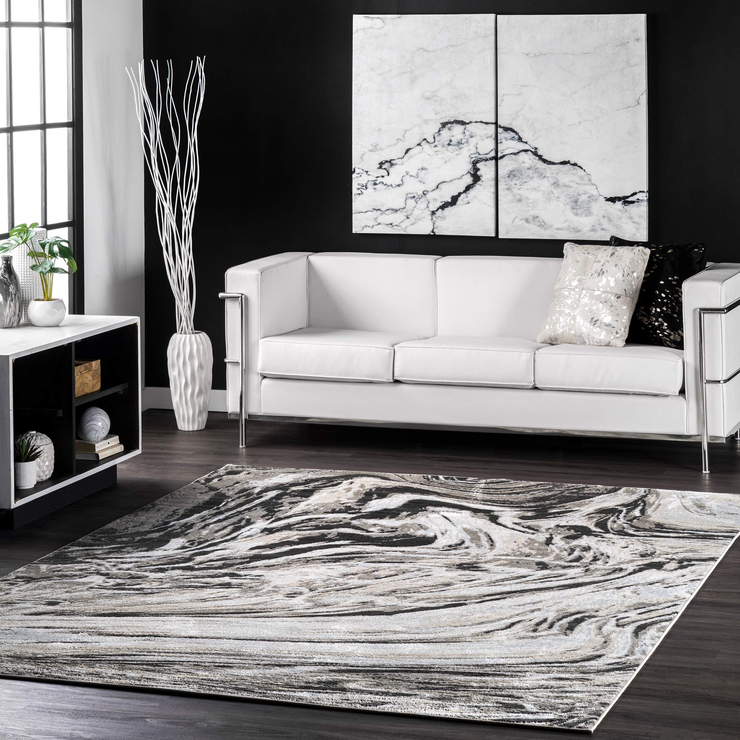nuLOOM Drea Marble Abstract Area Rug 4x6 Feet, Soft Non-Slip Modern Grey Carpet for Living Room, Bedroom & Office Decor