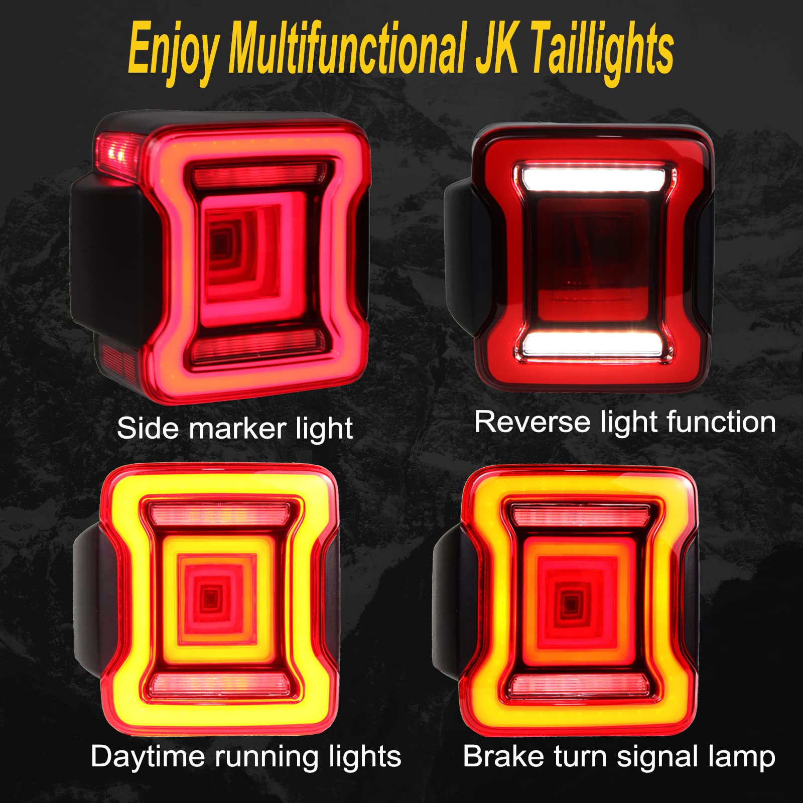 Smoked LED Tail Lights for Jeep Wrangler JK 2007-2017 - High Brightness Tunnel Edition Rear Lights (Not for JL) - Perfect for Off-Roading & Night Driving