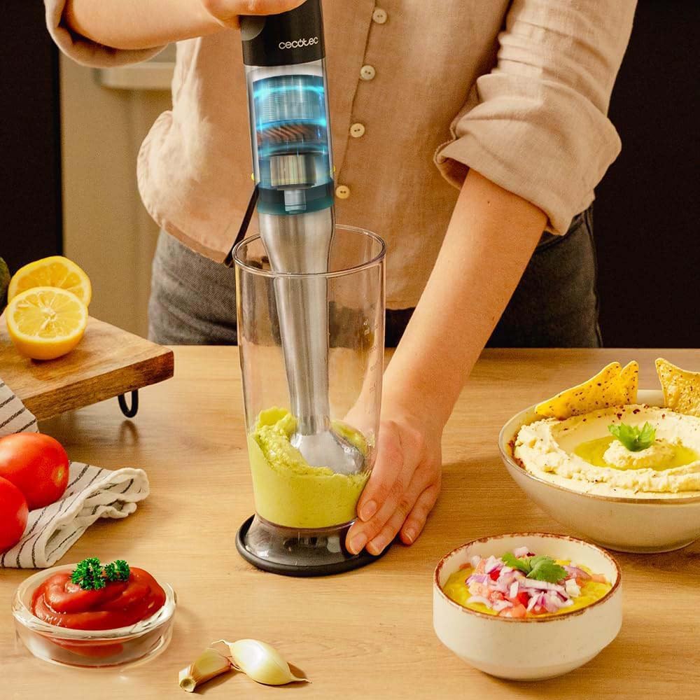 Cecotec Katana TotalDestroy 1500XL 1500W Hand Blender with Titanium Blades - 21 Speeds & Turbo Function - Anti-Splash Cover & Extra-Long Foot - Perfect for Smoothies, Soups, Baby Food & Baking - Includes Accessory Kit