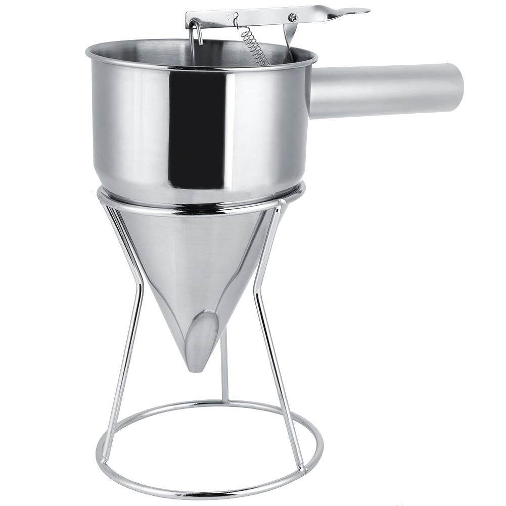 **Stainless Steel Kitchen Funnel with Batter Dispenser & Stand - Perfect for Baking, Cake Decorating, and Home or Hotel Kitchen Use**